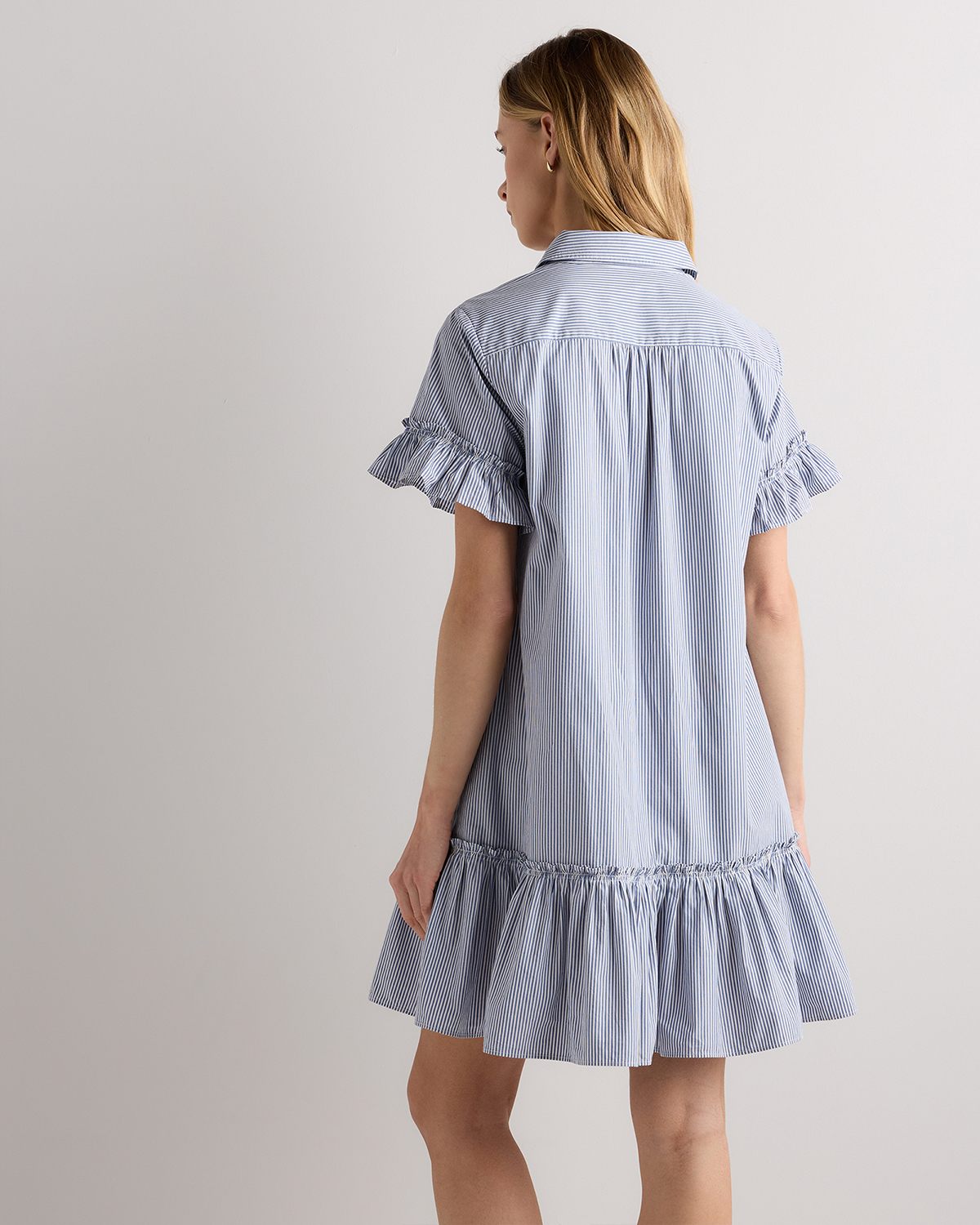Women's 100% Organic Cotton Poplin Short Sleeve Ruffle Shirt Dress