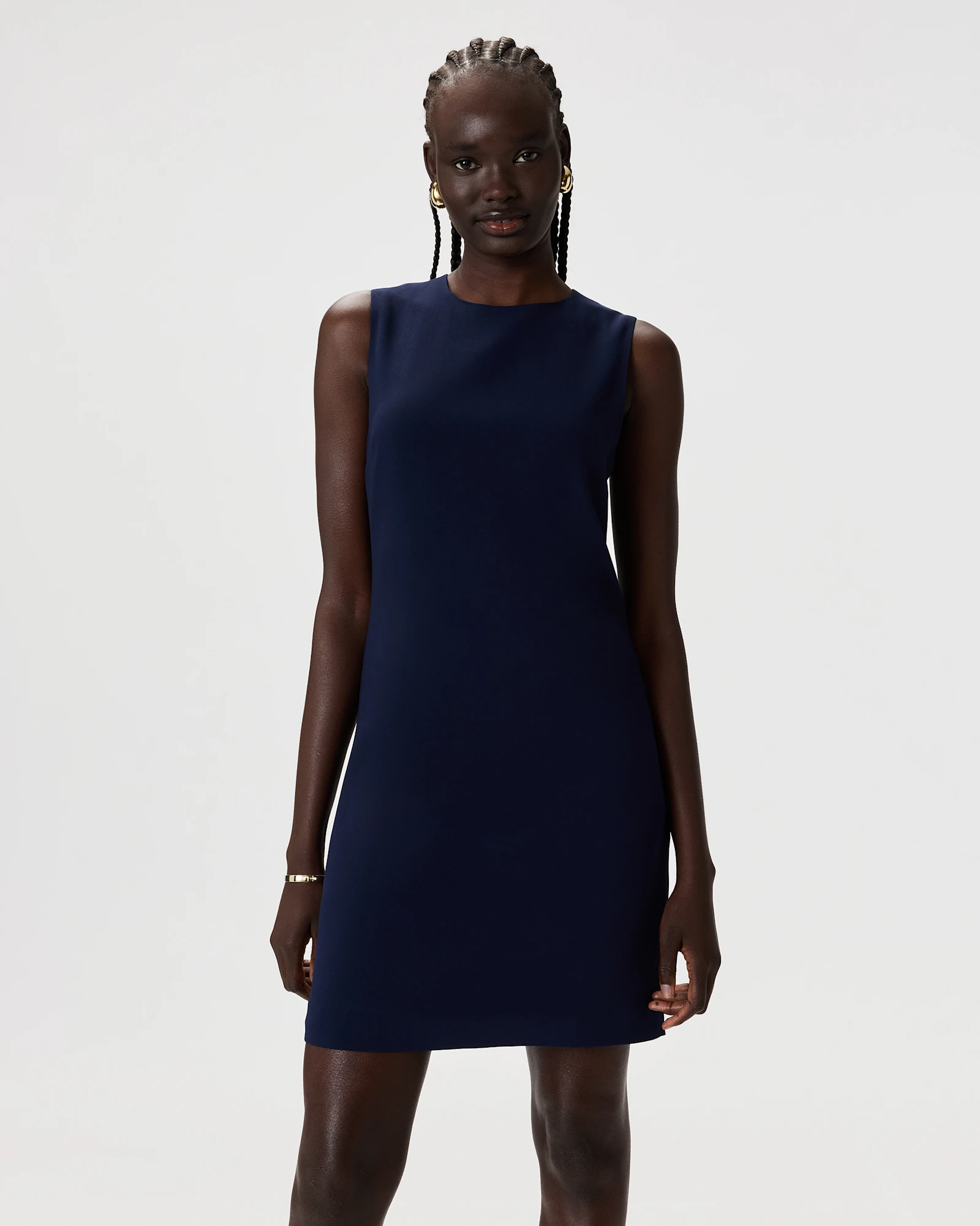 navy blue sleeveless dress V-Neck Flared Karen Kane Sleeveless Zip Up