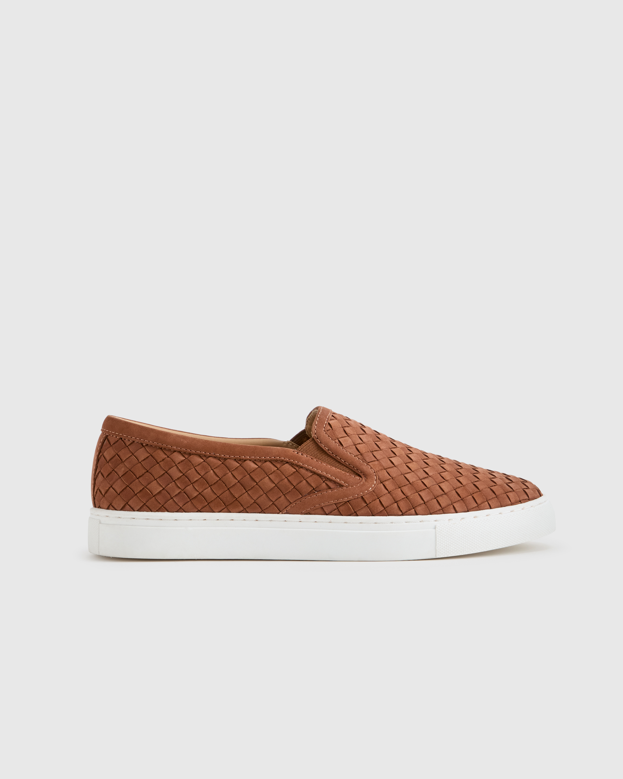 Quince Women's 100% Handwoven Leather Slip On Sneaker In Cognac