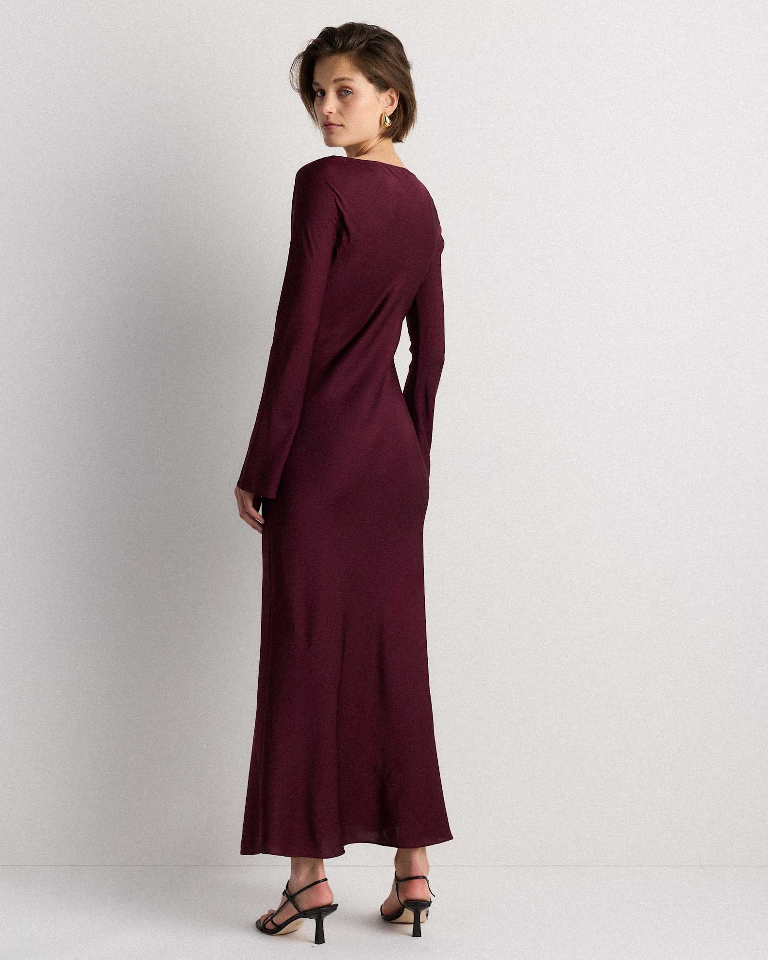 Women's Washable Stretch Silk Long Sleeve Maxi Dress in Wine Tasting Red Women's Washable Stretch Silk Long Sleeve Maxi Dress in Wine Tasting Red