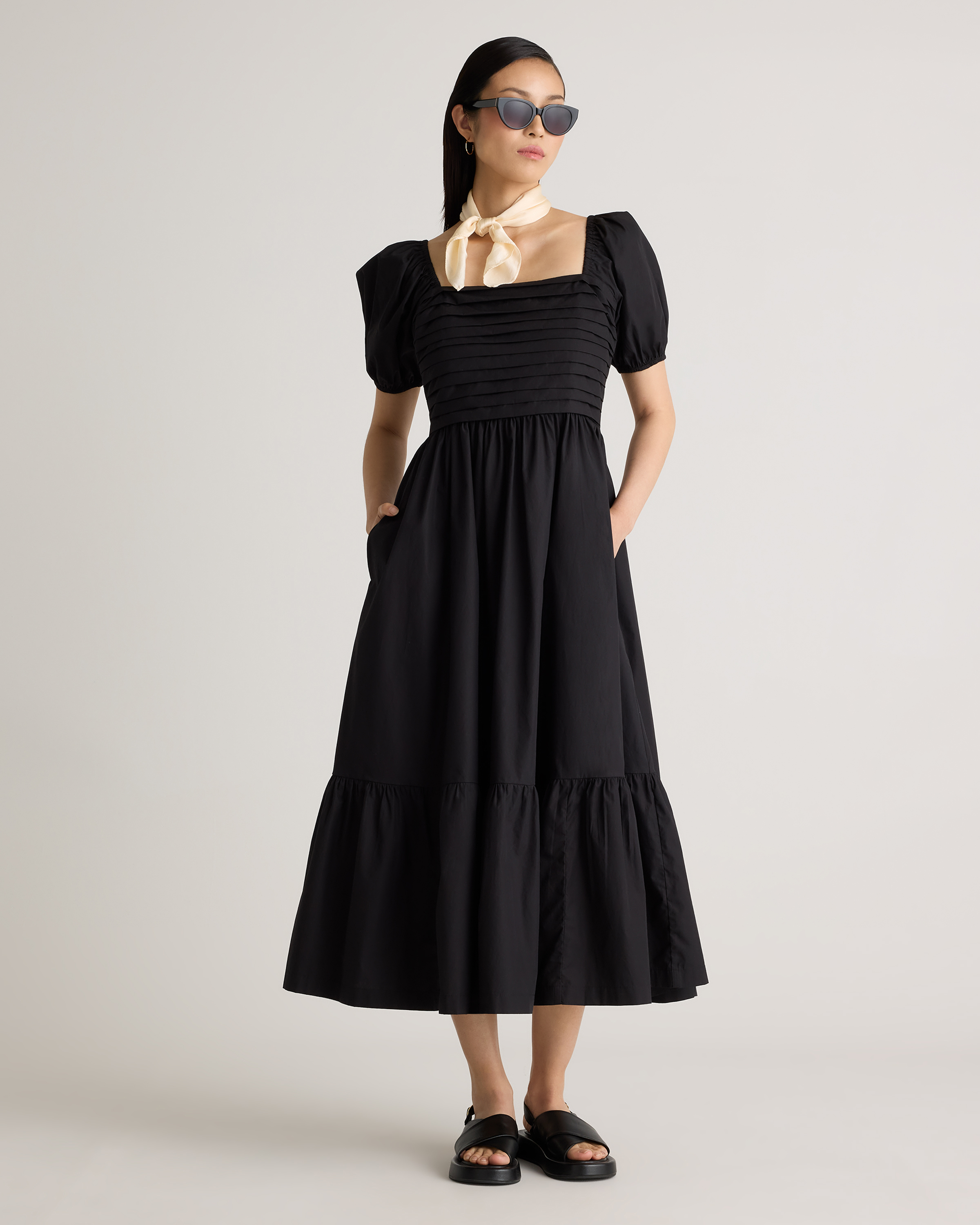 black ruched midi dress with sleeves LOVICK STRAIGHT NECK PADDED BUST LONG SLEEVE RUCHED MESH MIDI DRESS