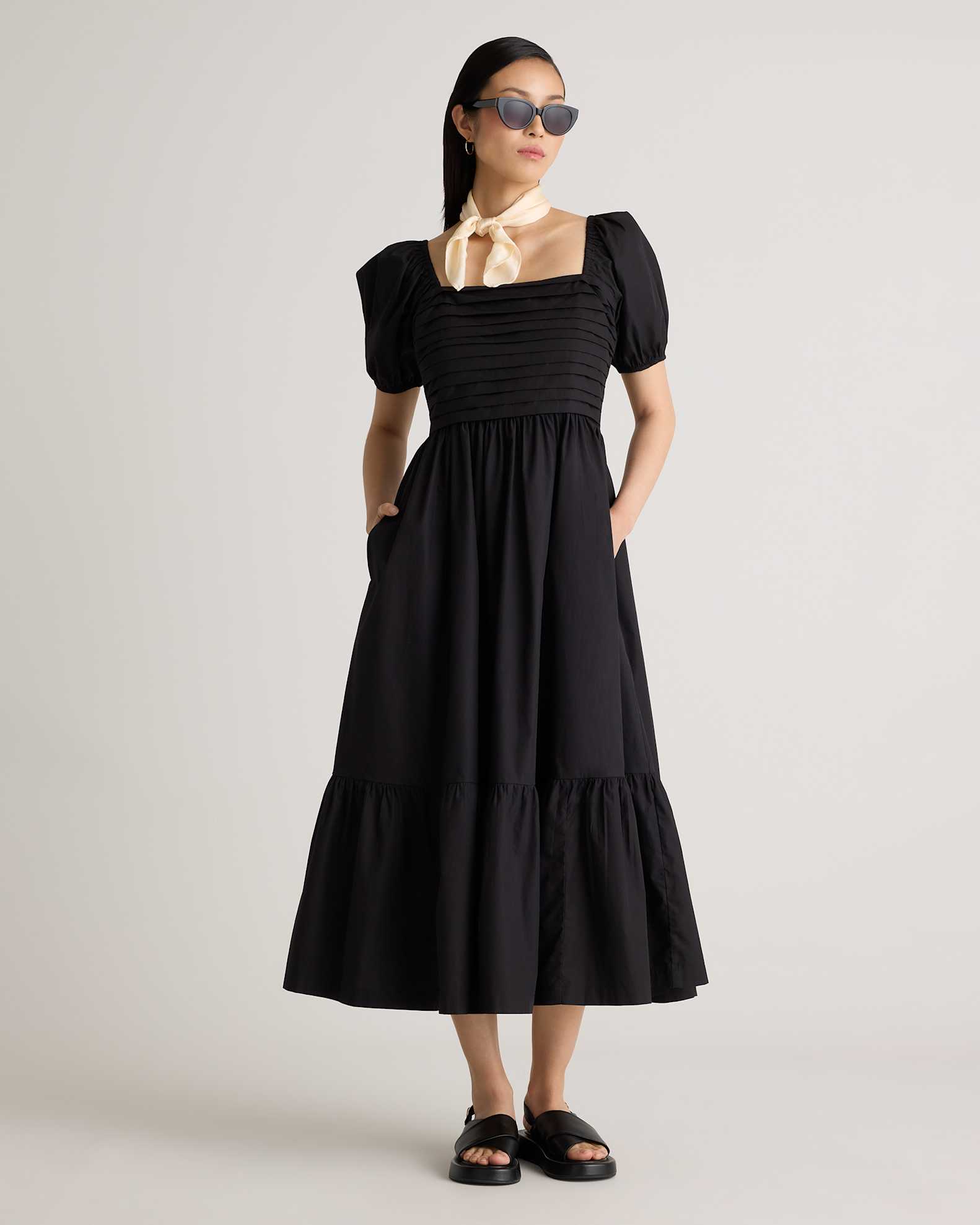 black ruched midi dress with sleeves LOVICK STRAIGHT NECK PADDED BUST LONG SLEEVE RUCHED MESH MIDI DRESS