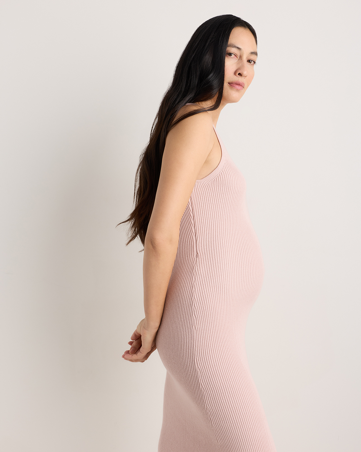 Women's Cotton Cashmere Maternity Fitted Midi Dress in Sugar Stone Pink, Size XL by Quince