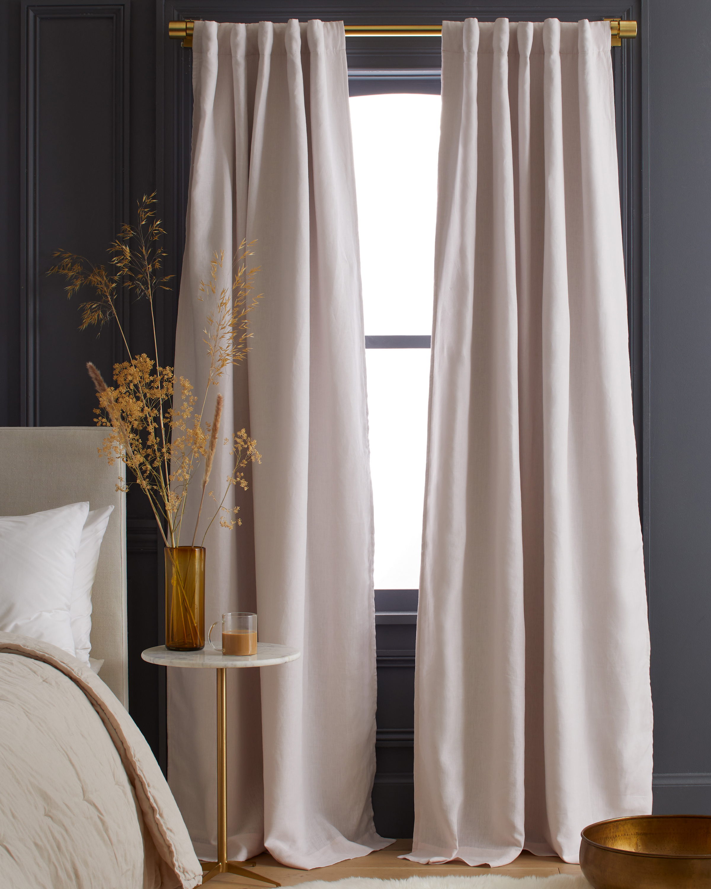 European Linen Room Darkening Curtain - Single Panel, 96x84, Vintage Blush