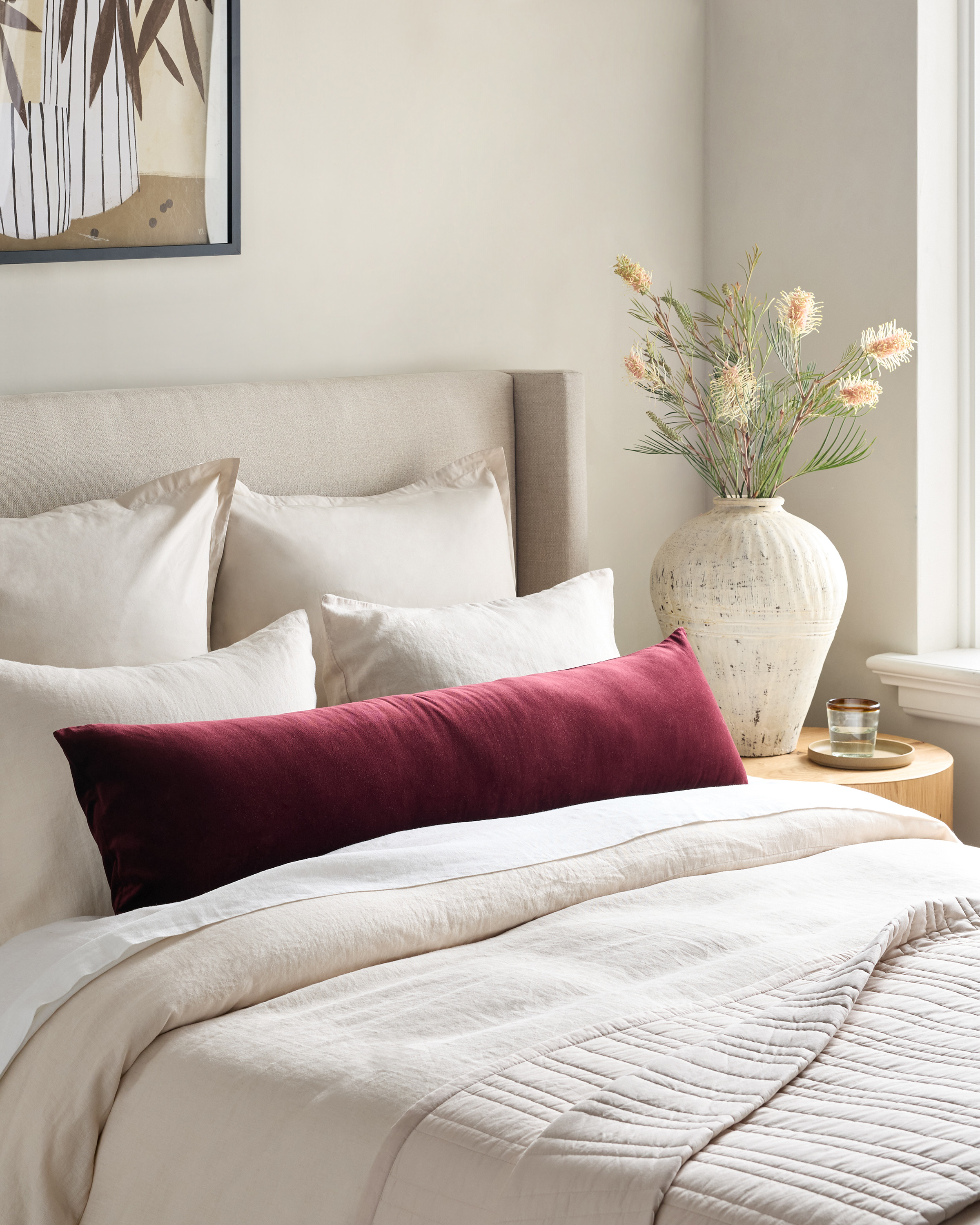 Bordeaux Cotton Velvet Oversized Lumbar Pillow Cover