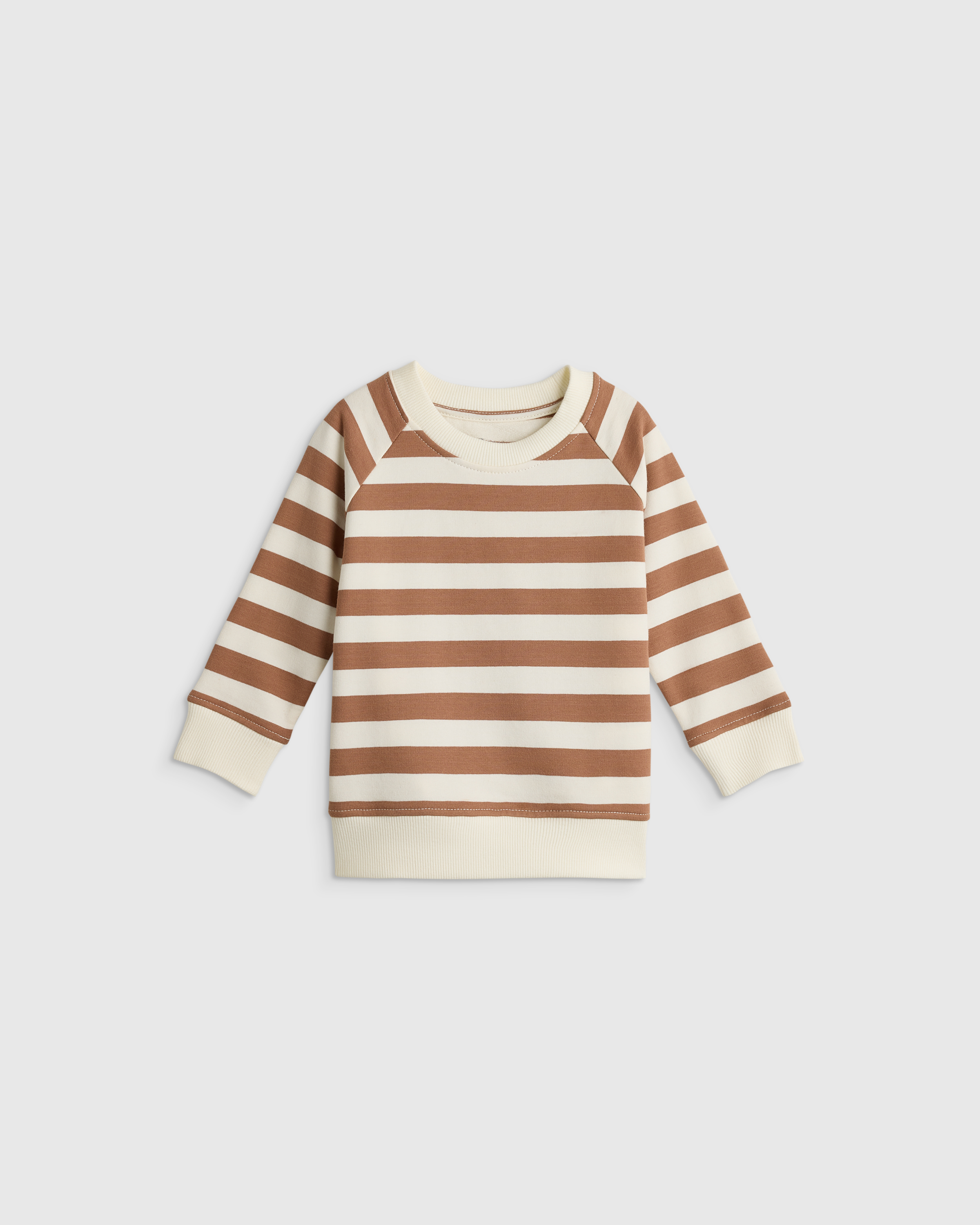 Brown Stripe Organic Cotton French Terry Crew Neck Sweatshirt 
