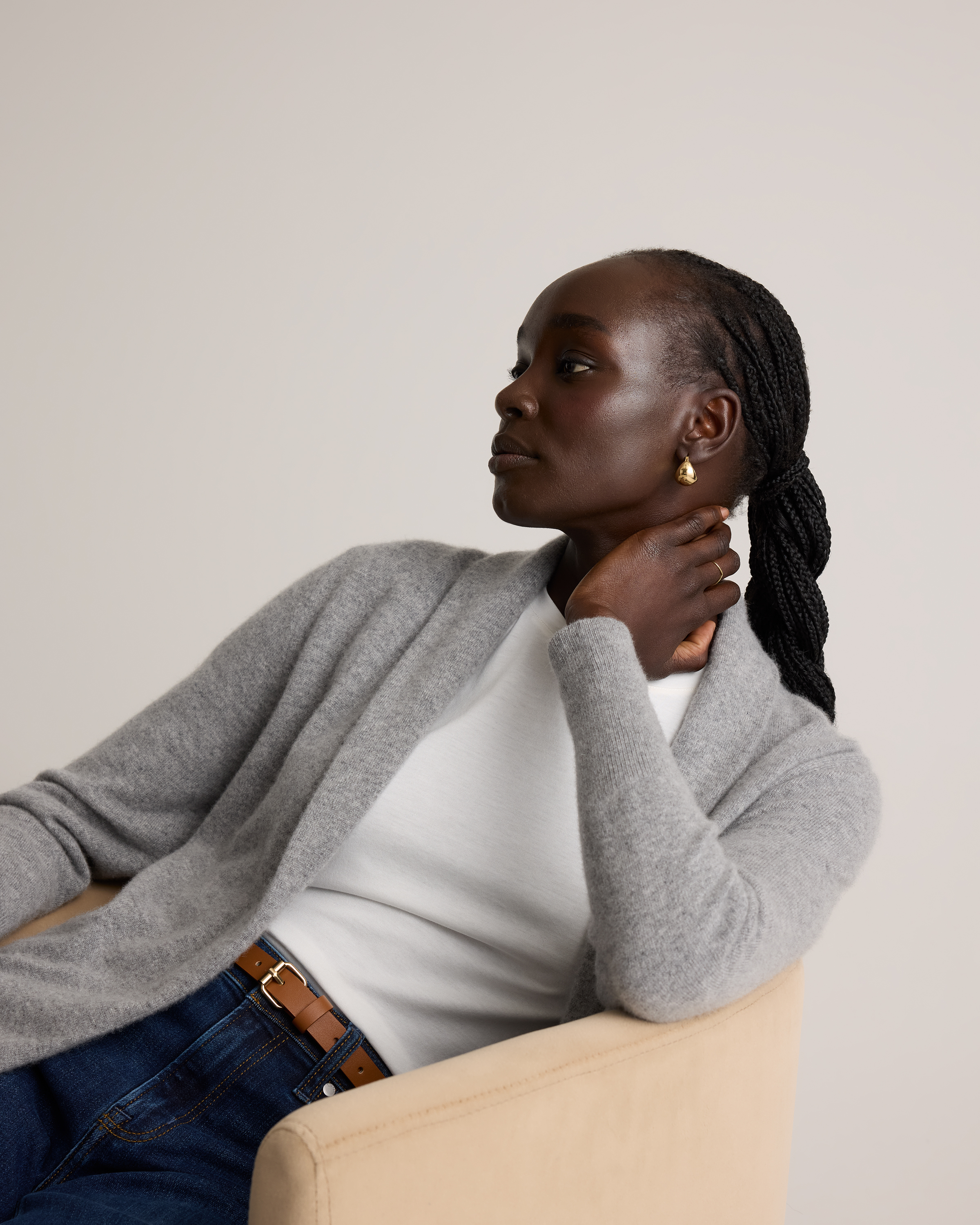 Cashmere 100 Shoulder Pad Cardigan グレー