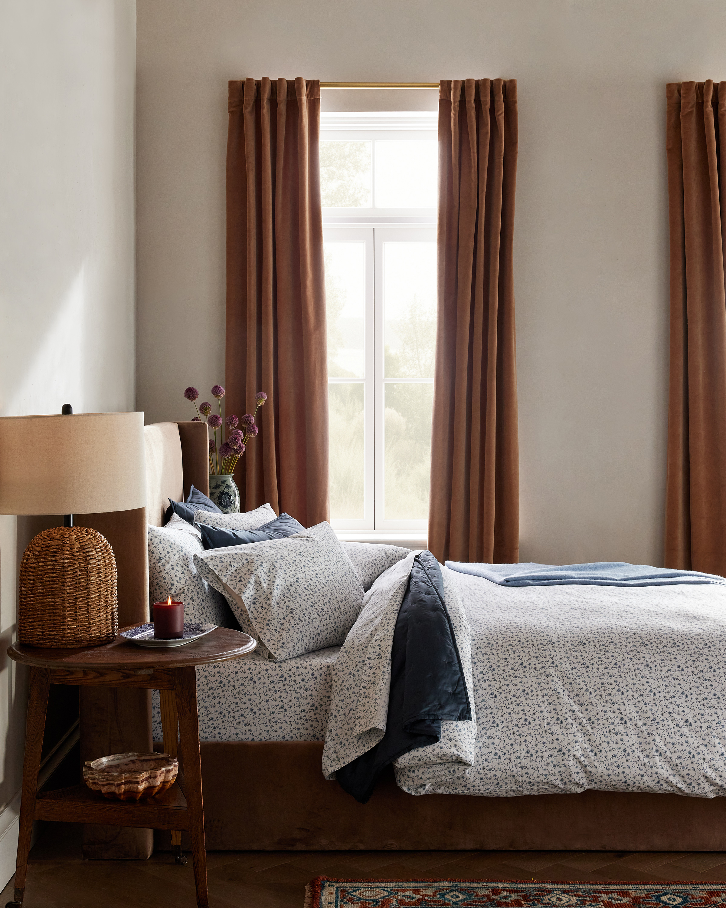 Blue Florette Organic Crisp Percale Floral Duvet Cover
