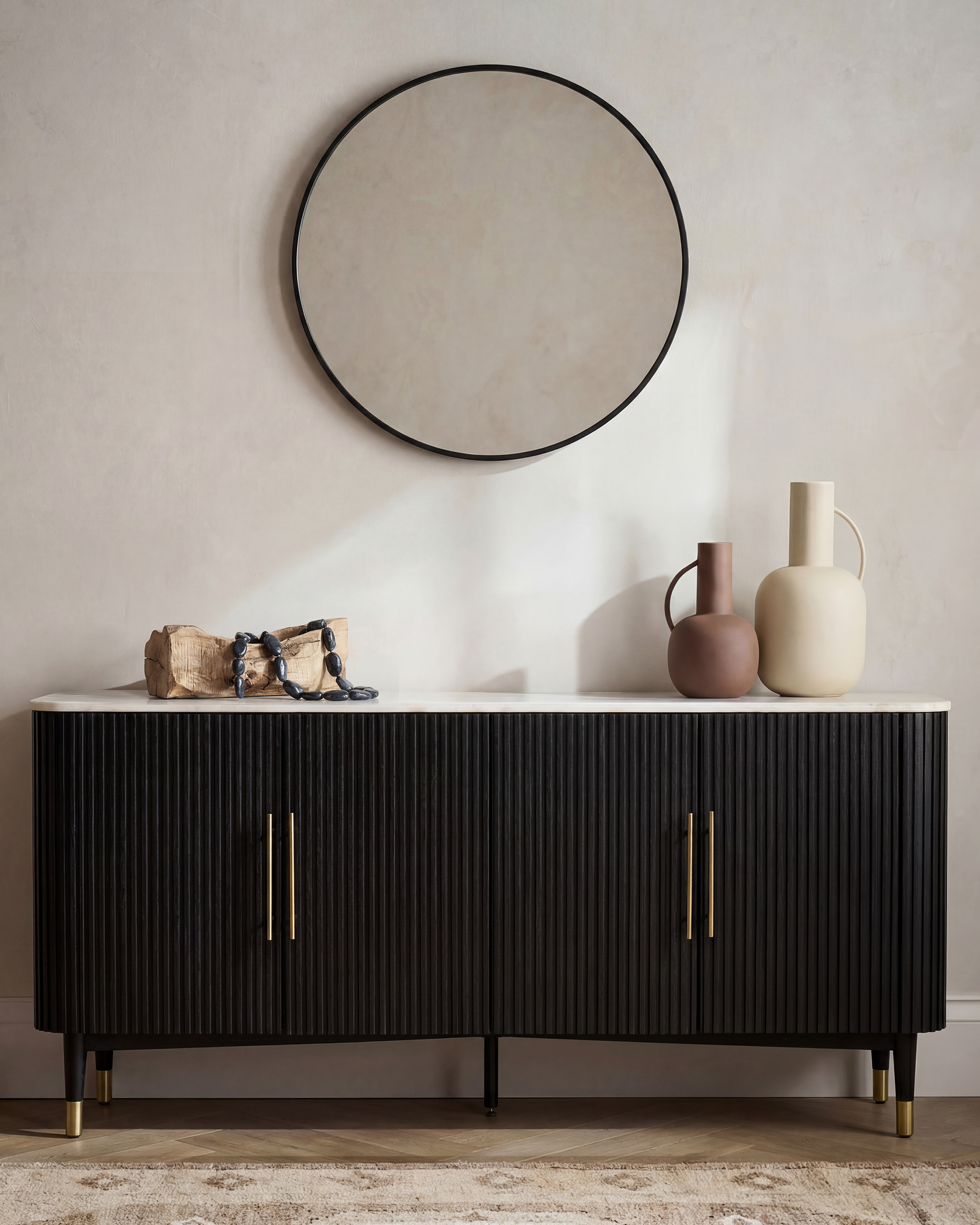 Ribbed Oak and Marble Sideboard - thumbnail 2