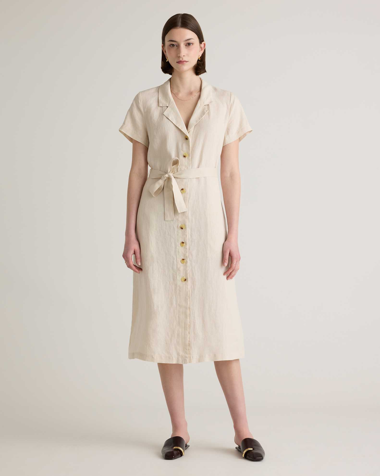 Women's 100% European Linen Button Front Dress in Sand, Size Large by Quince Women's 100% European Linen Button Front Dress in Sand, Size Large by Quince