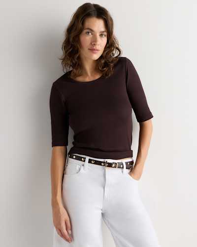 Organic Cotton Micro-Rib Elbow Sleeve Tee