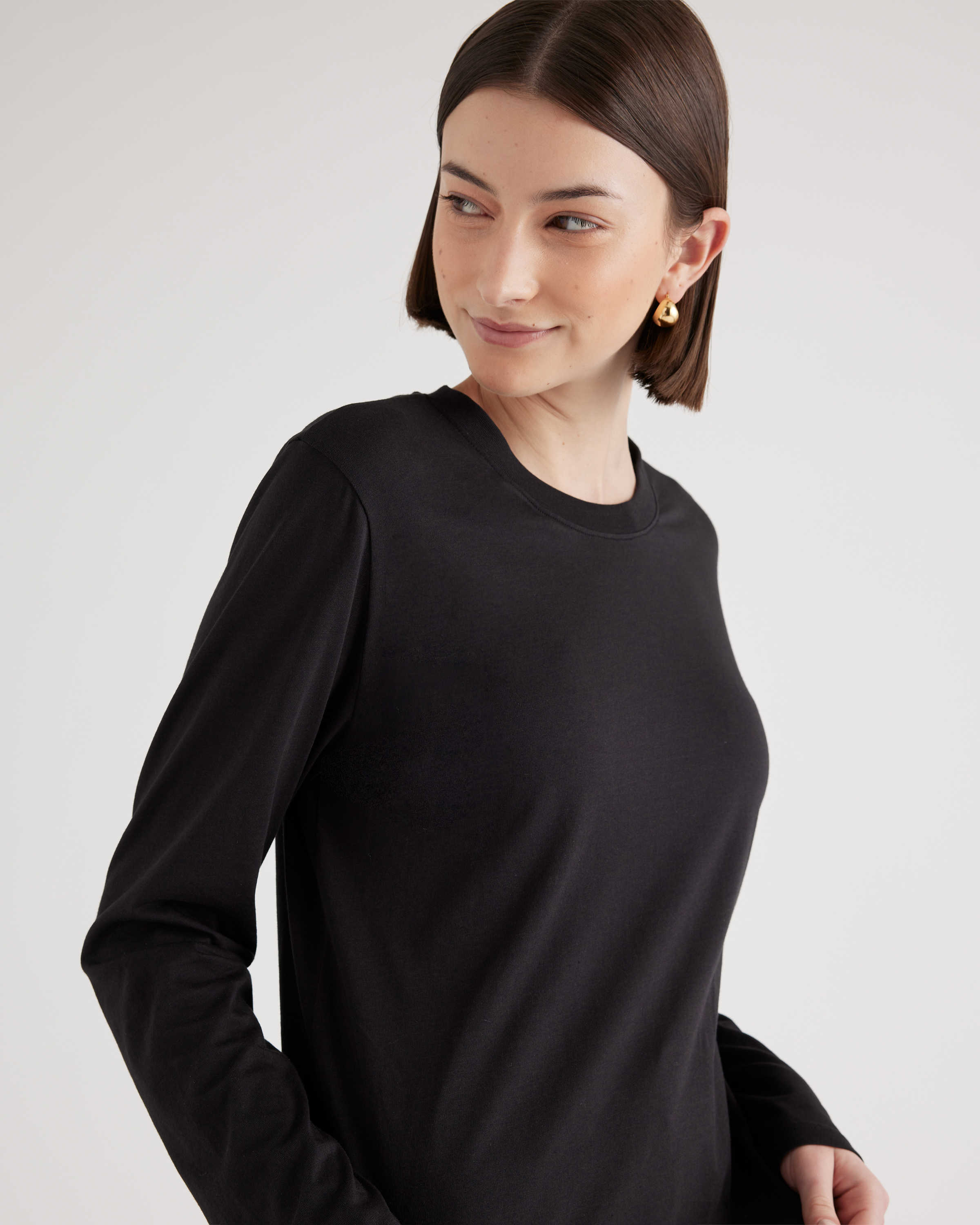 Cotton Modal Relaxed Long Sleeve Tee in Black