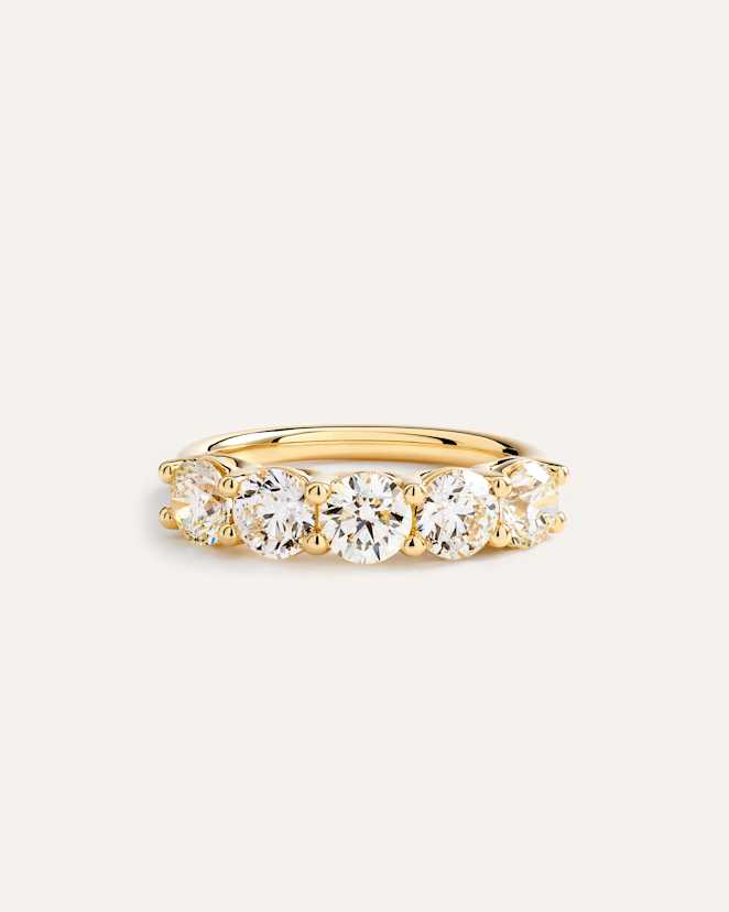 Yellow Gold 14K Gold Natural Diamond Five Stone Band - 2ctw