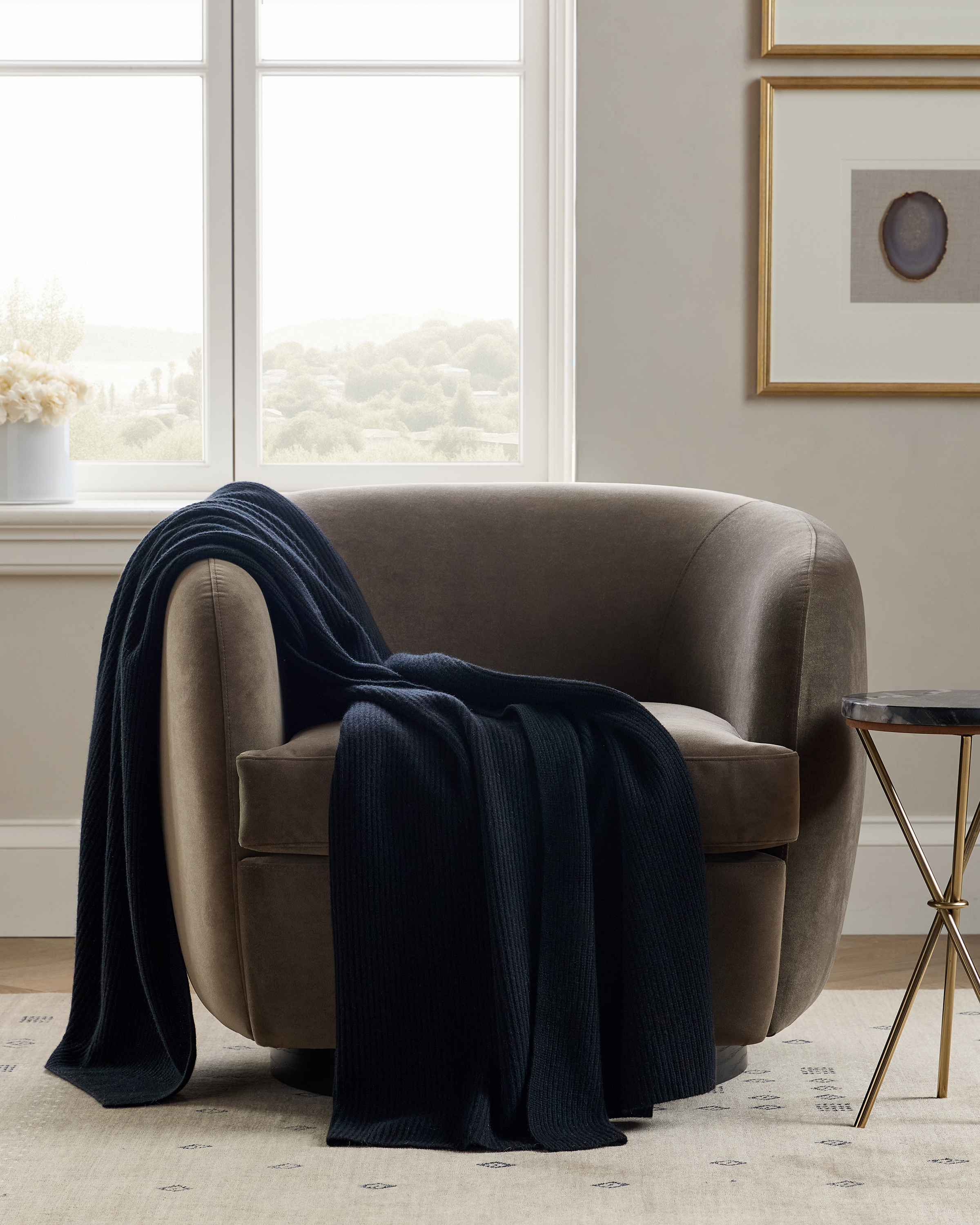 Black Ribbed Knit Cashmere Throw