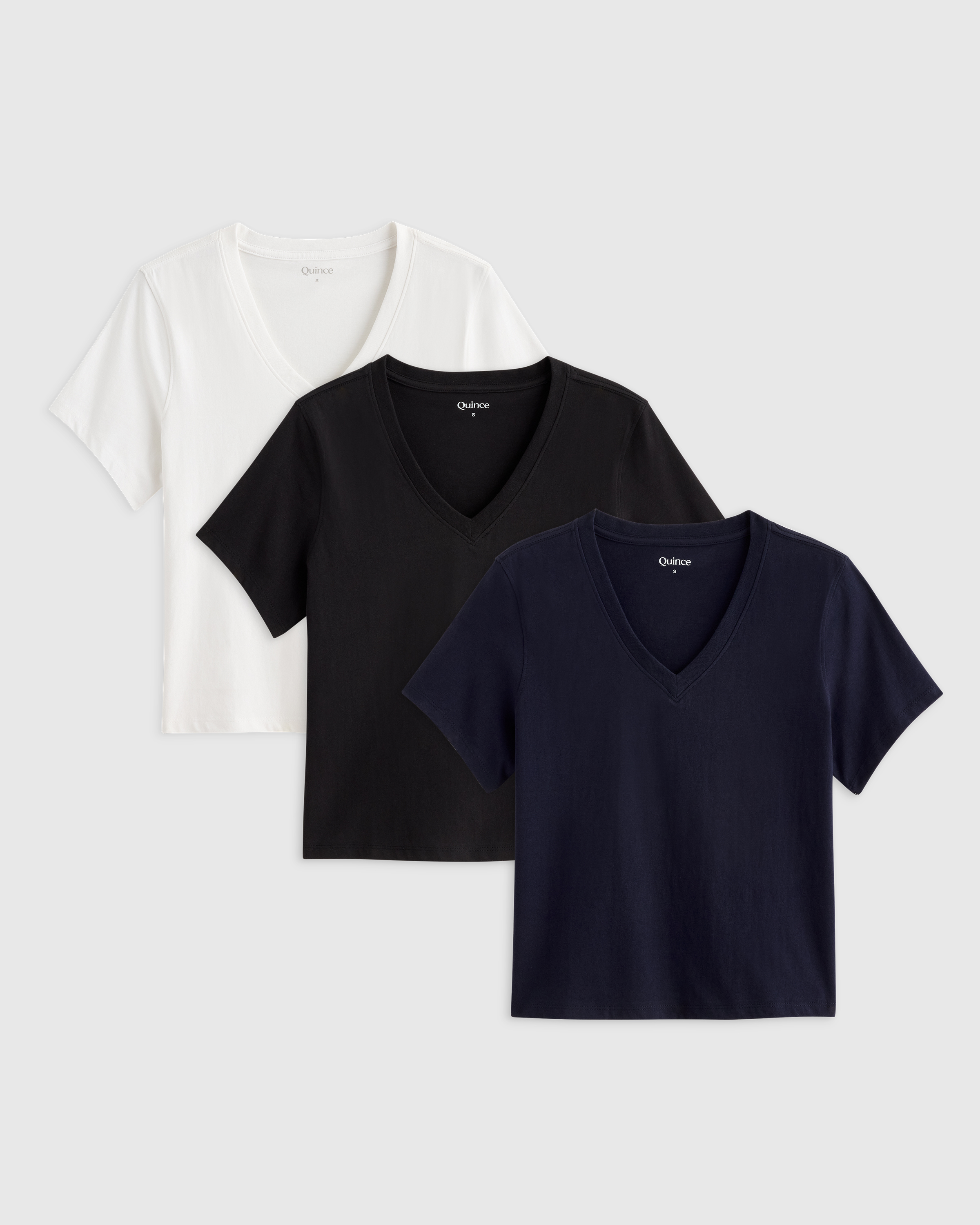 Classic White 100% Organic Cotton Boxy V-Neck Tee 3 Pack Bundle