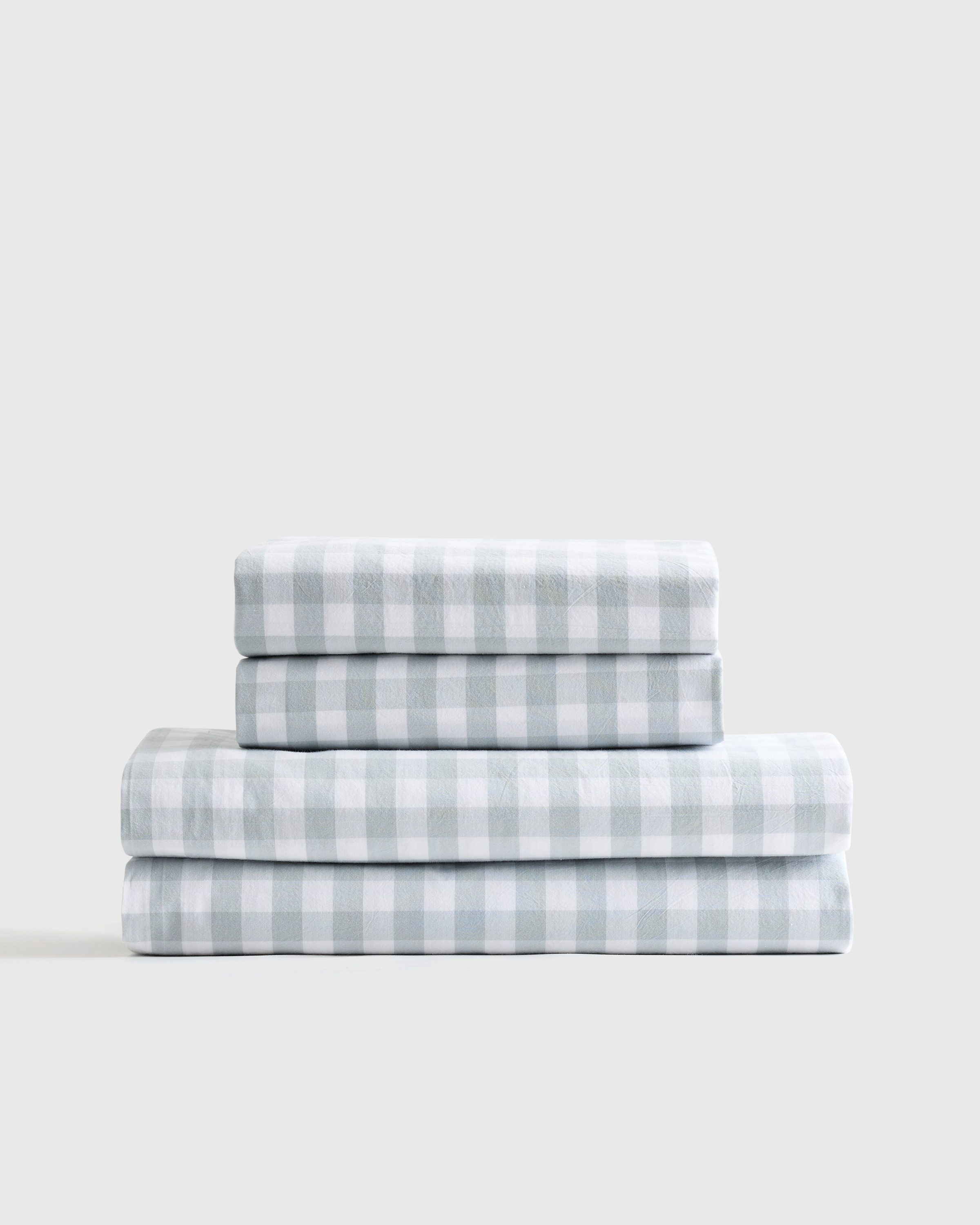Classic Organic Percale Sheet Set - With Flat Sheet, Blue Fog Gingham