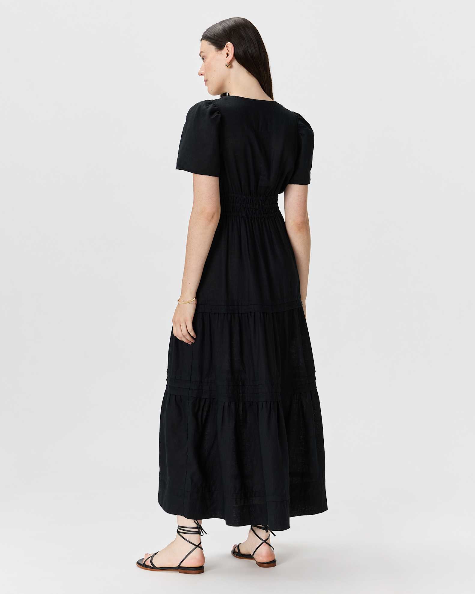 100% European Linen Tiered Maxi Dress in Black 100% European Linen Tiered Maxi Dress in Black