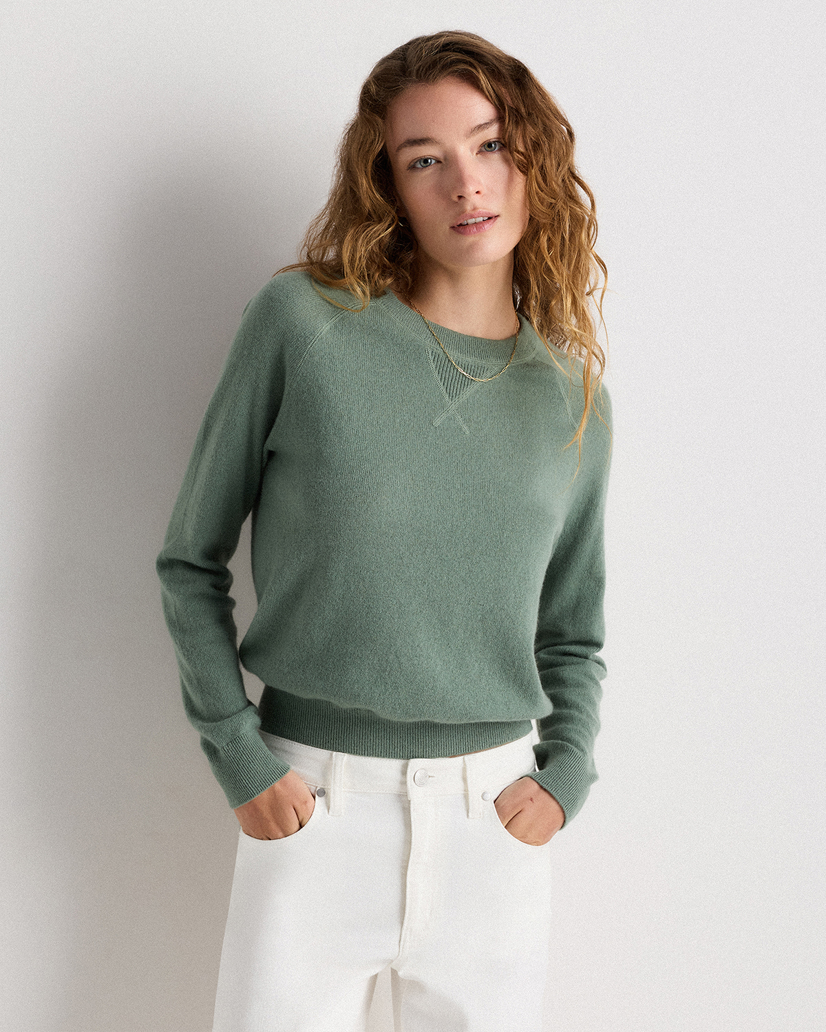 Sea Spray Green Mongolian Shrunken Cashmere Sweatshirt