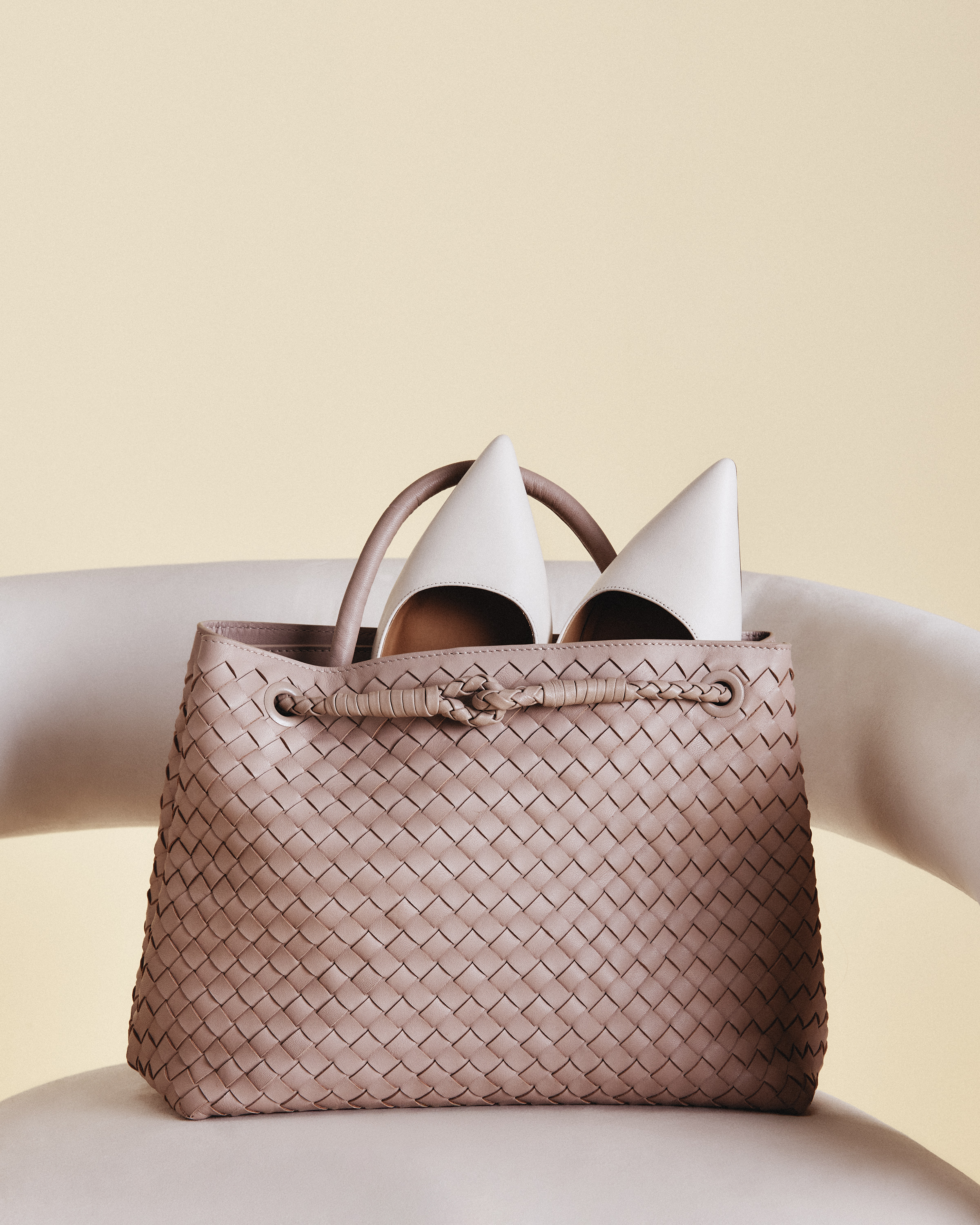 Italian Leather Handwoven Satchel in Taupe