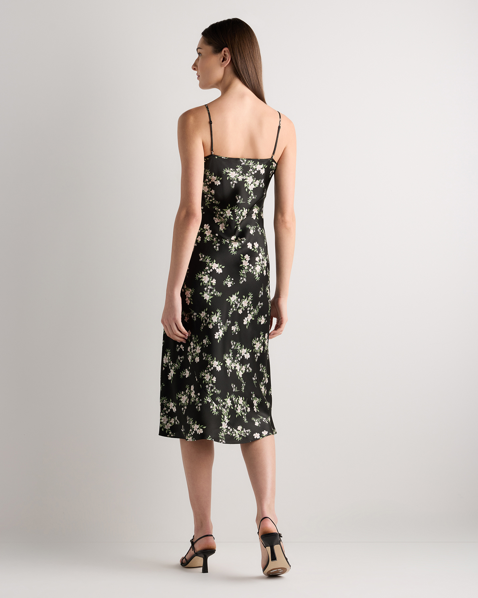Women's Slip Dress in Black Vintage Pink Petite Floral, Size XL, Silk by Quince