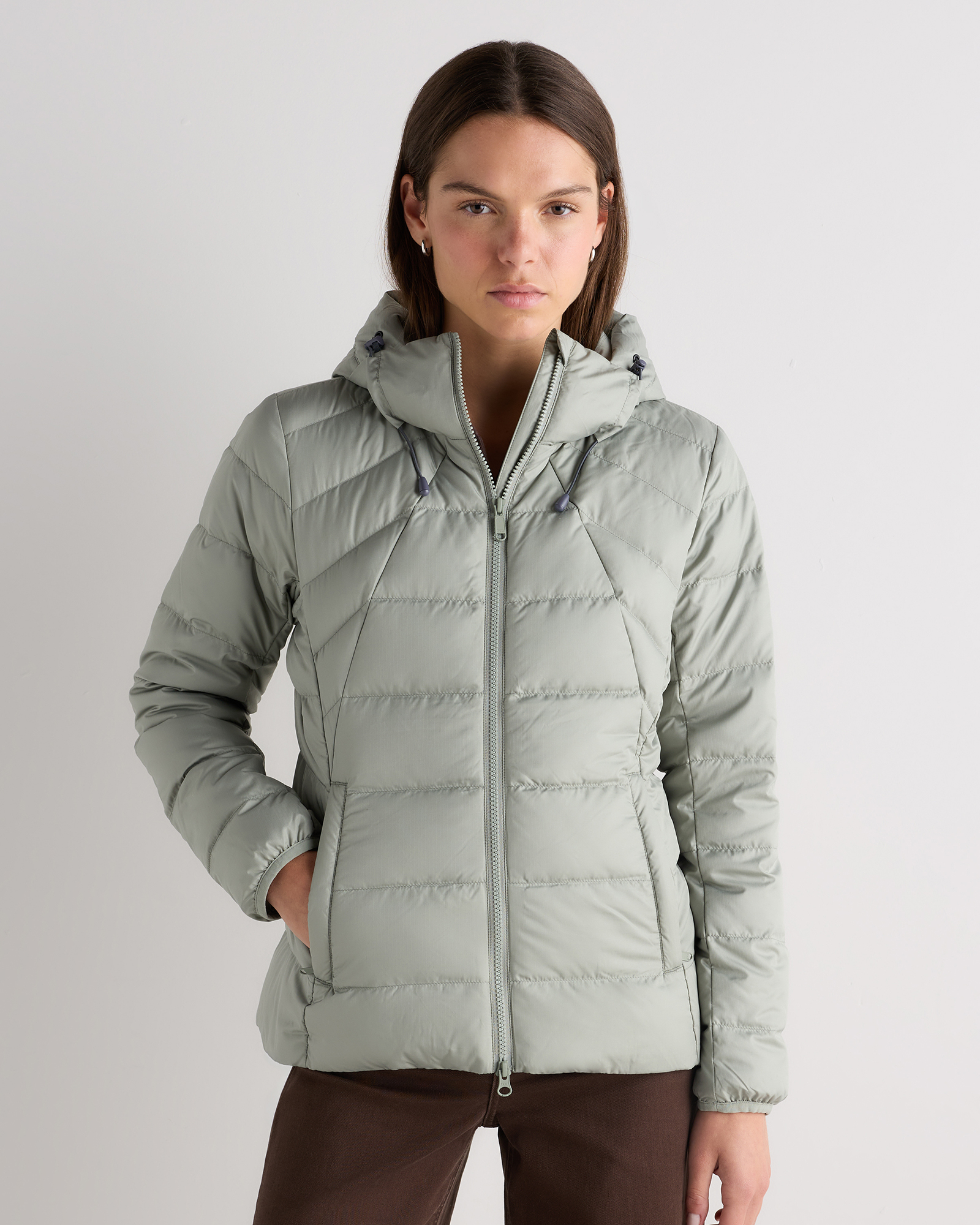 Shadow Green Lightweight Down Packable Puffer Hooded Jacket