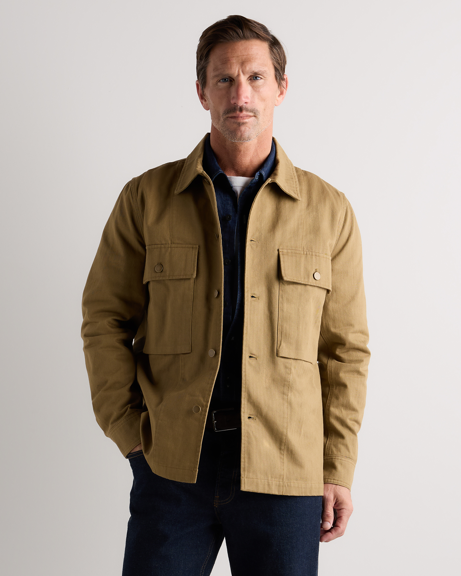 Washed Khaki 100% Organic Herringbone Twill Shirt Jacket