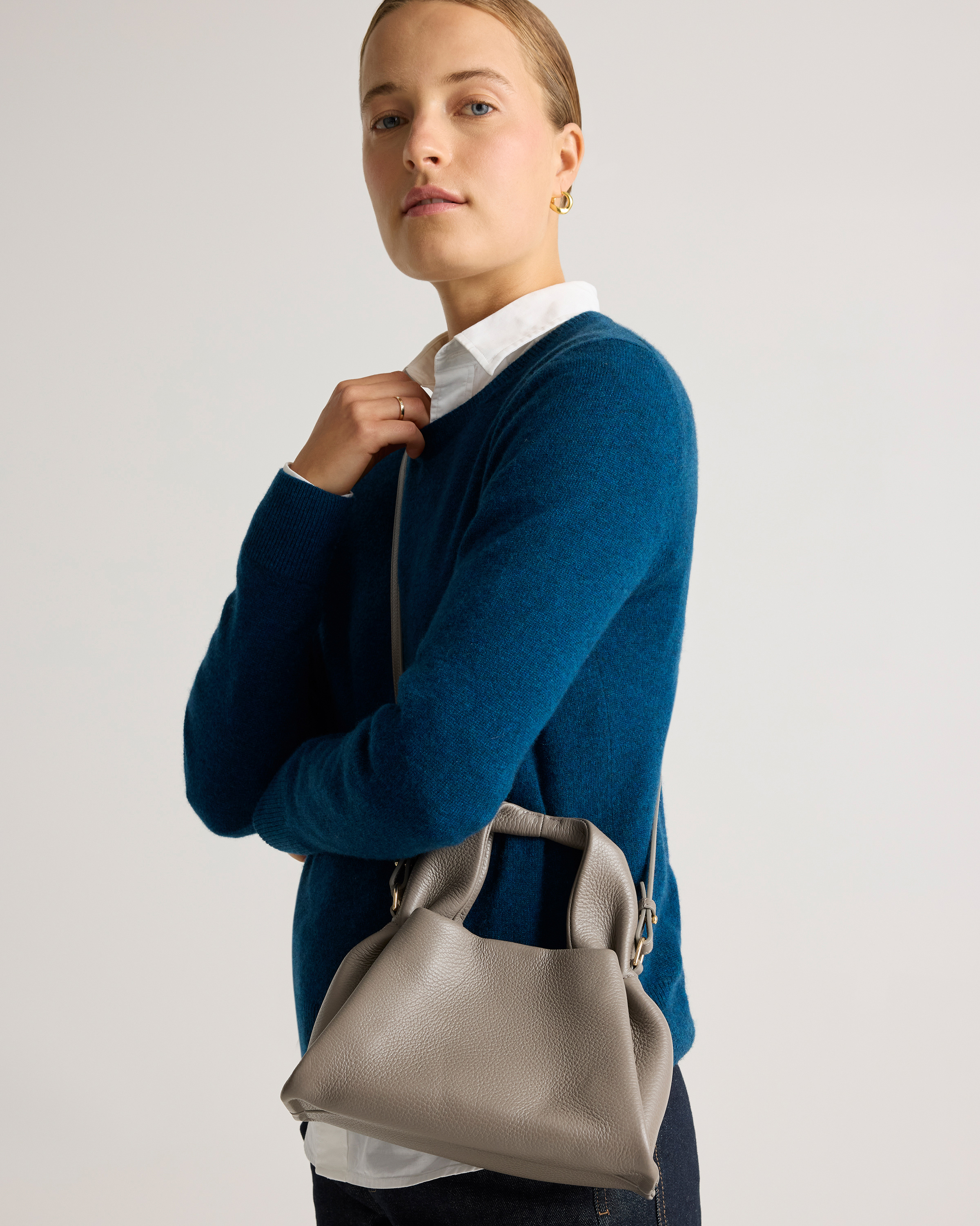 Italian Leather Trapeze Crossbody in Mink
