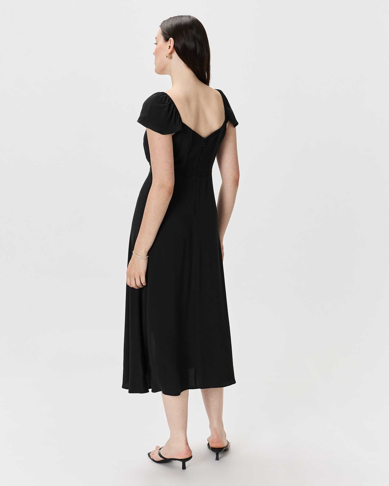 Women's Lightweight Crepe Flutter Sleeve Midi Dress in True Black, Size Small, Viscose by Quince Women's Lightweight Crepe Flutter Sleeve Midi Dress in True Black, Size Small, Viscose by Quince