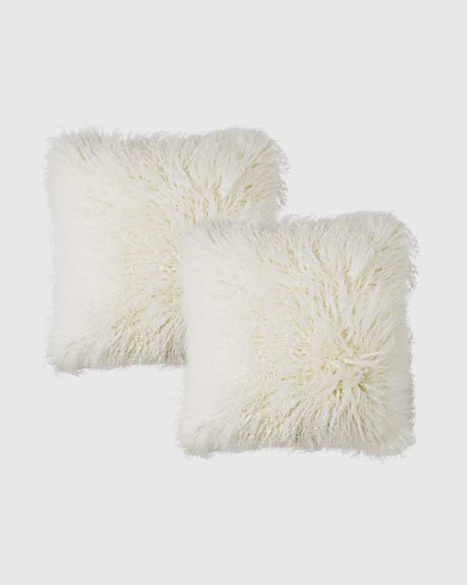 Ivory Luxe Mongolian Lamb Pillow Cover (Set of 2)
