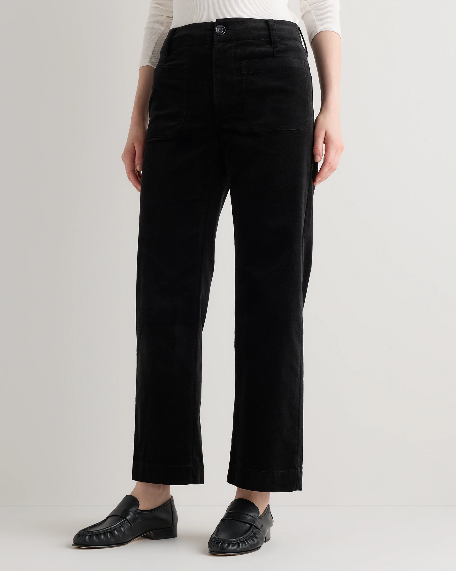 Stretch Velvet Patch Pocket Wide Leg Pants