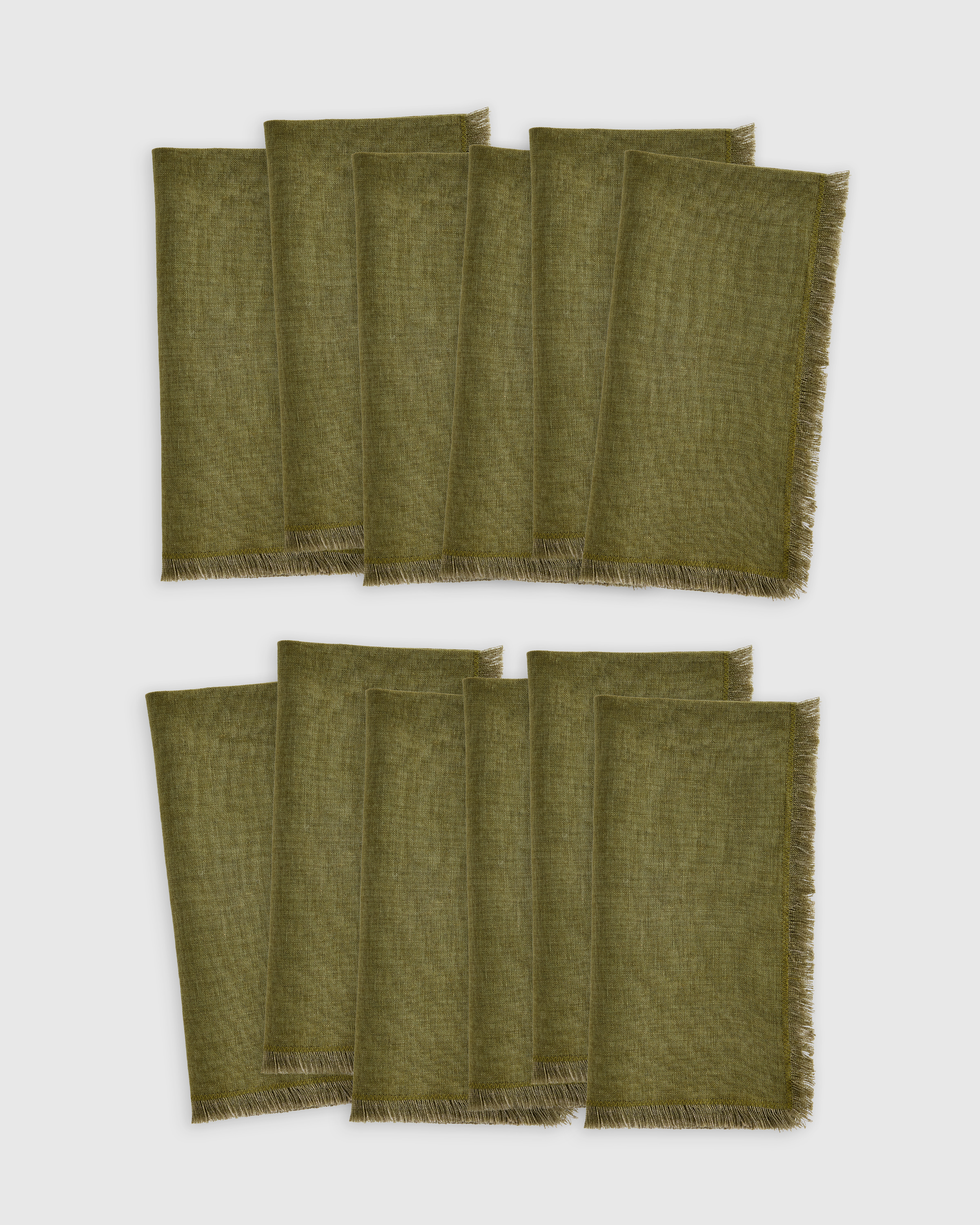 Olive European Linen Fringe Napkins (Set of 12)