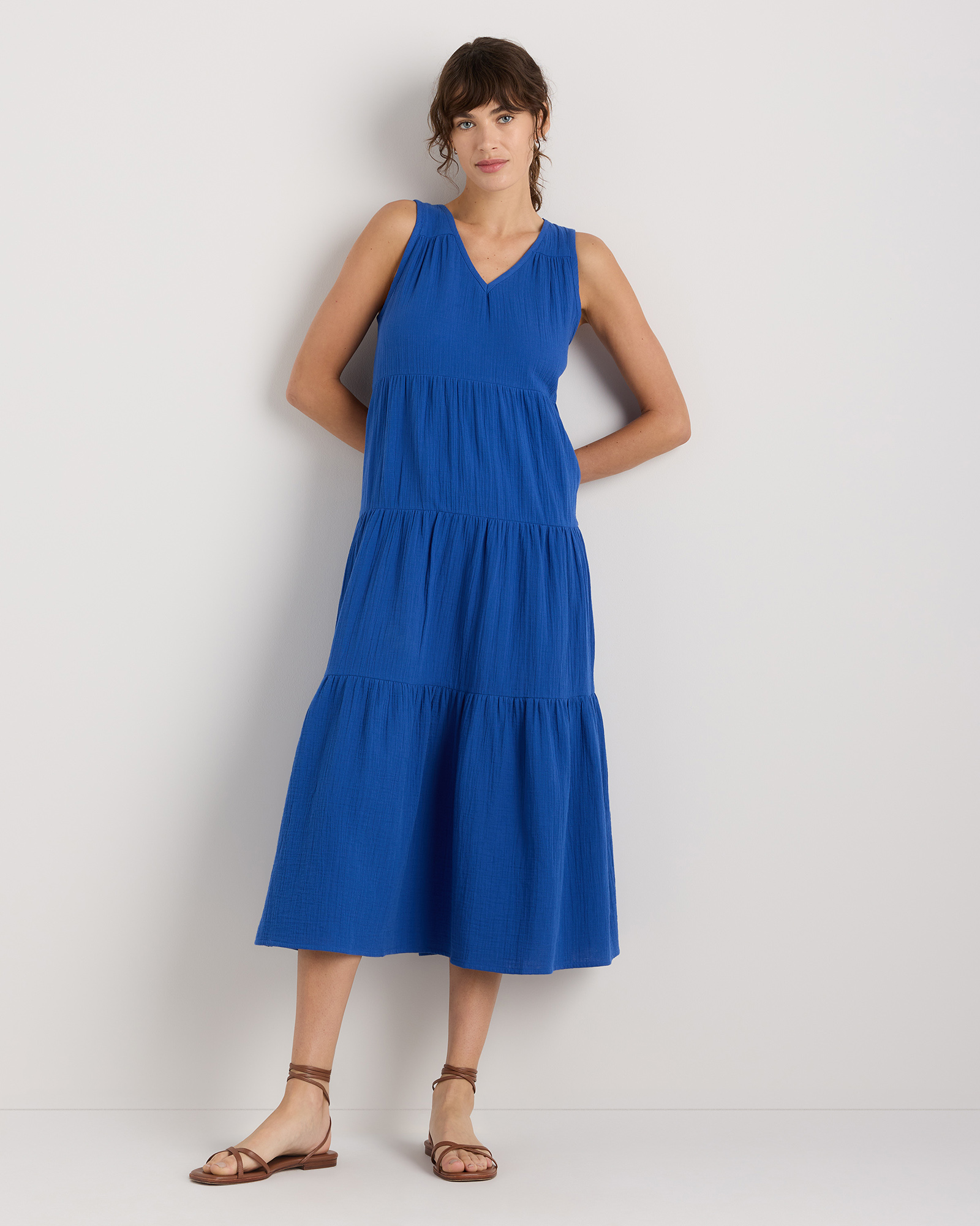 Orchid Blue 100% Organic Cotton Gauze Tiered Maxi Dress