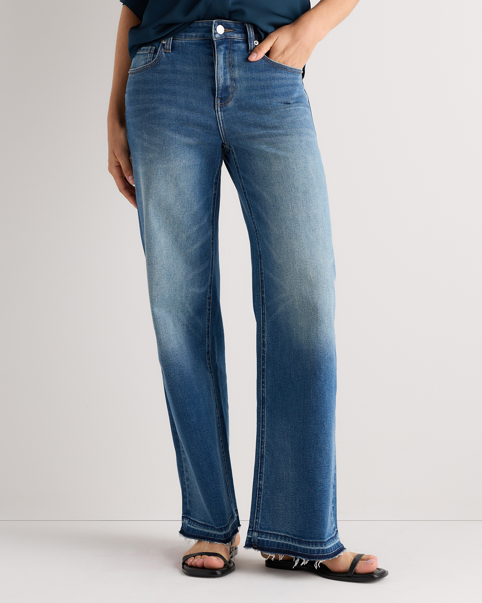 Vintage Blue Released Hem Bella Stretch Wide Leg Jeans