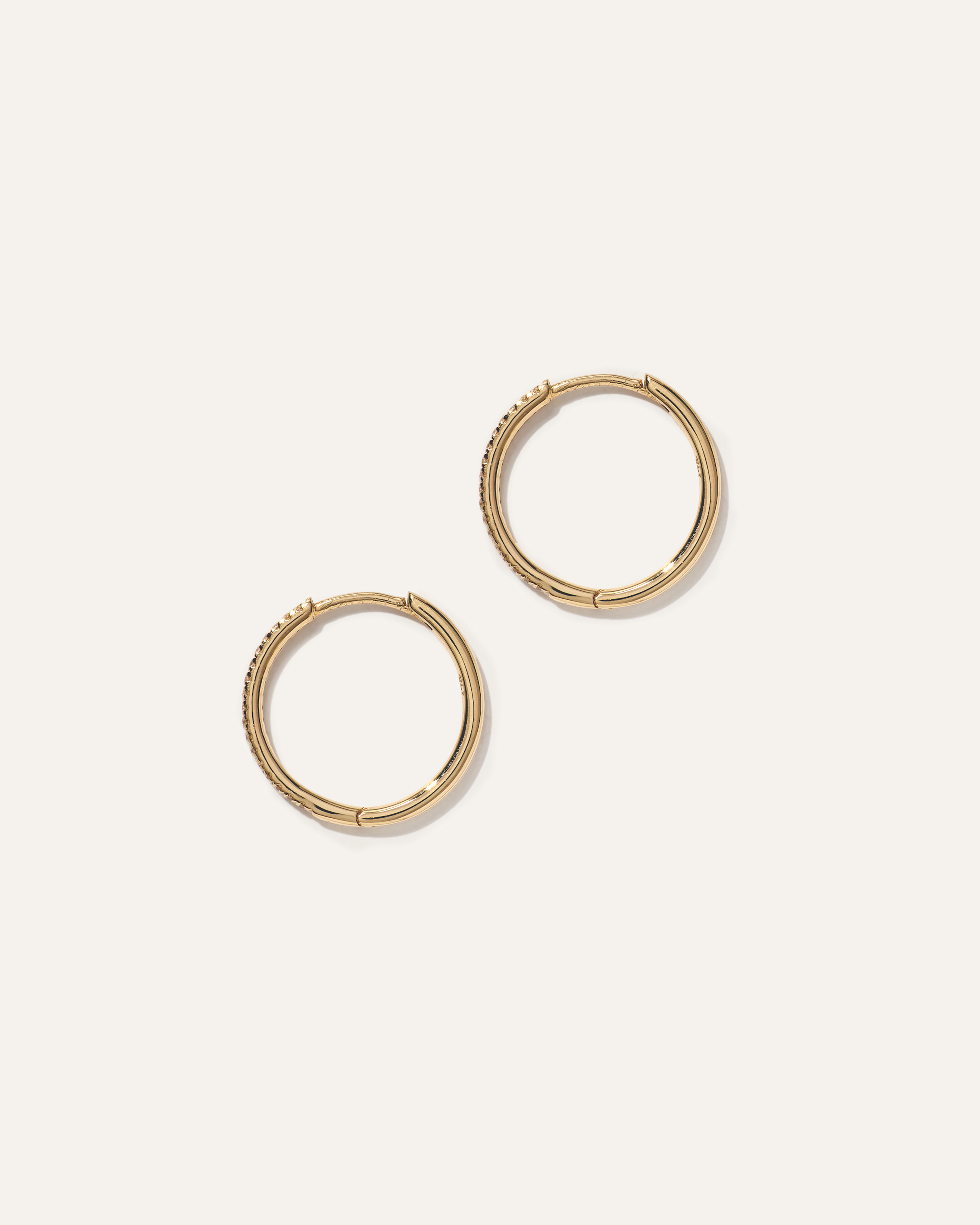 14K Gold Diamond Pave Hoops - 15mm - thumbnail 3