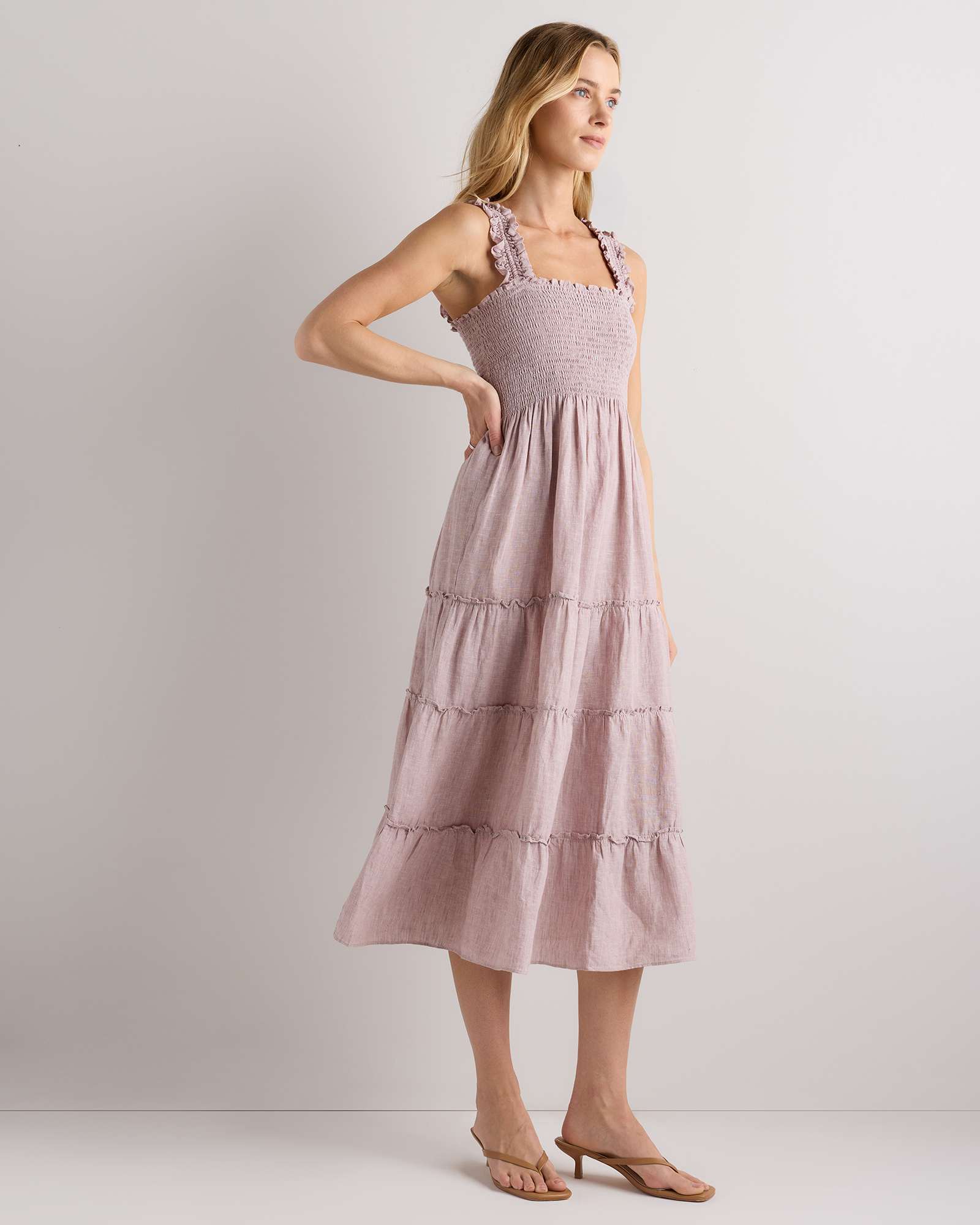 long sleeve midi dress pink Long sleeve draped midi dress