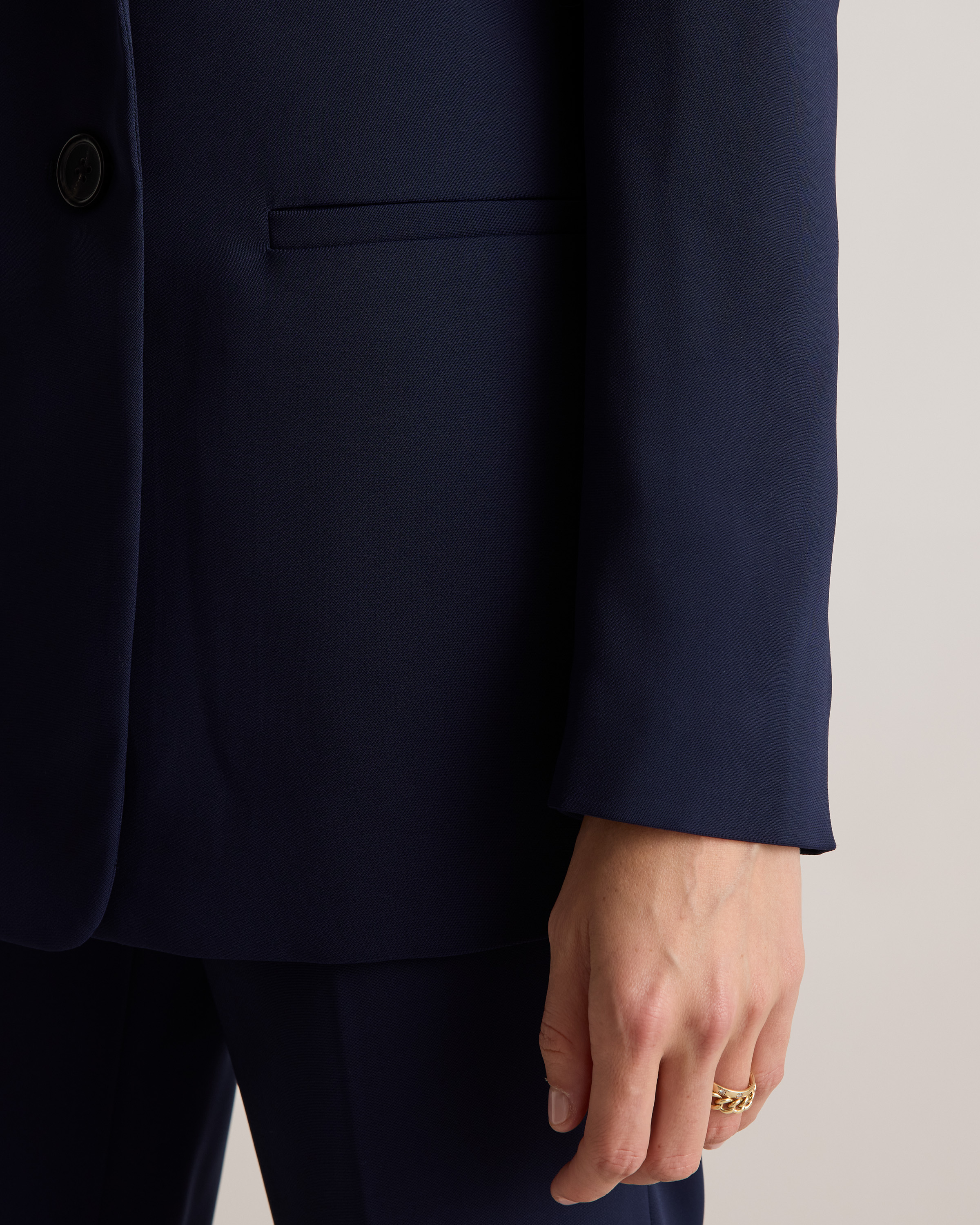 Stretch Crepe Double-Breasted Blazer in Navy