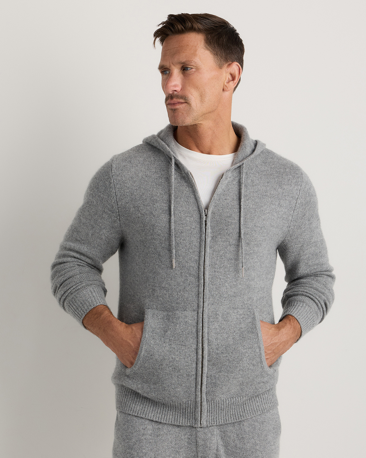 Heather Grey Mongolian Cashmere Full-Zip Hoodie