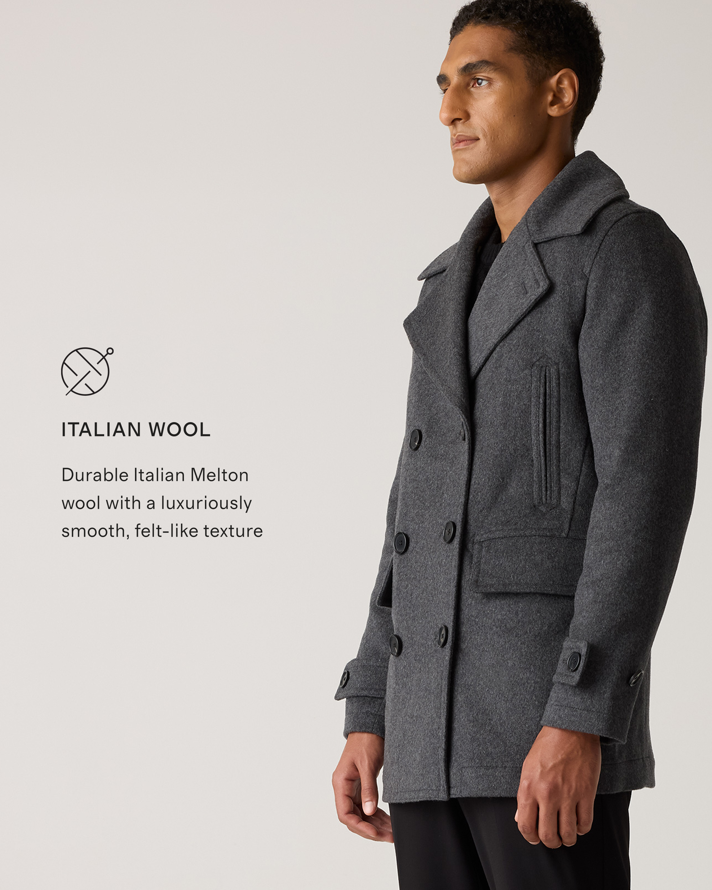 Italian Wool Peacoat in Heather Charcoal