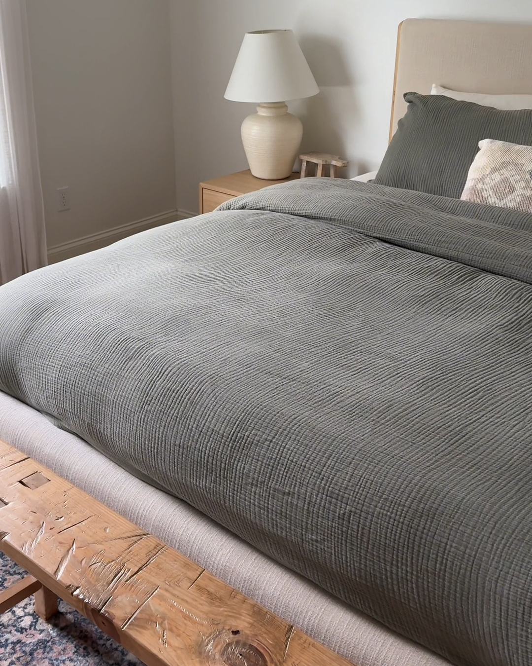 Organic Cotton Gauze Duvet Cover Set - PDP Video Thumbnail (Dried Sage, 4x5)