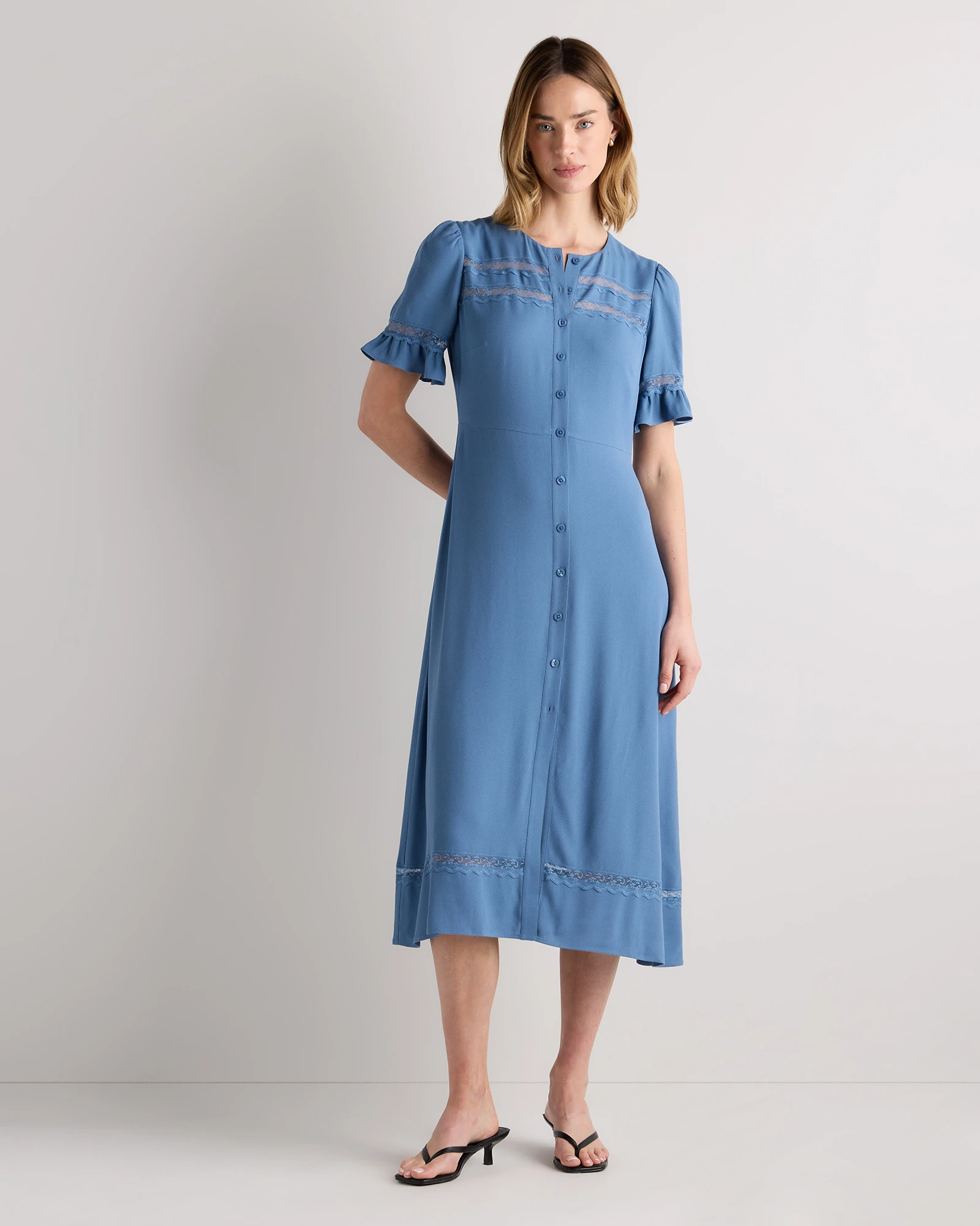 Women's Lightweight Crepe Lace Inset Midi Dress in Maroon, Size Small, Viscose by Quince