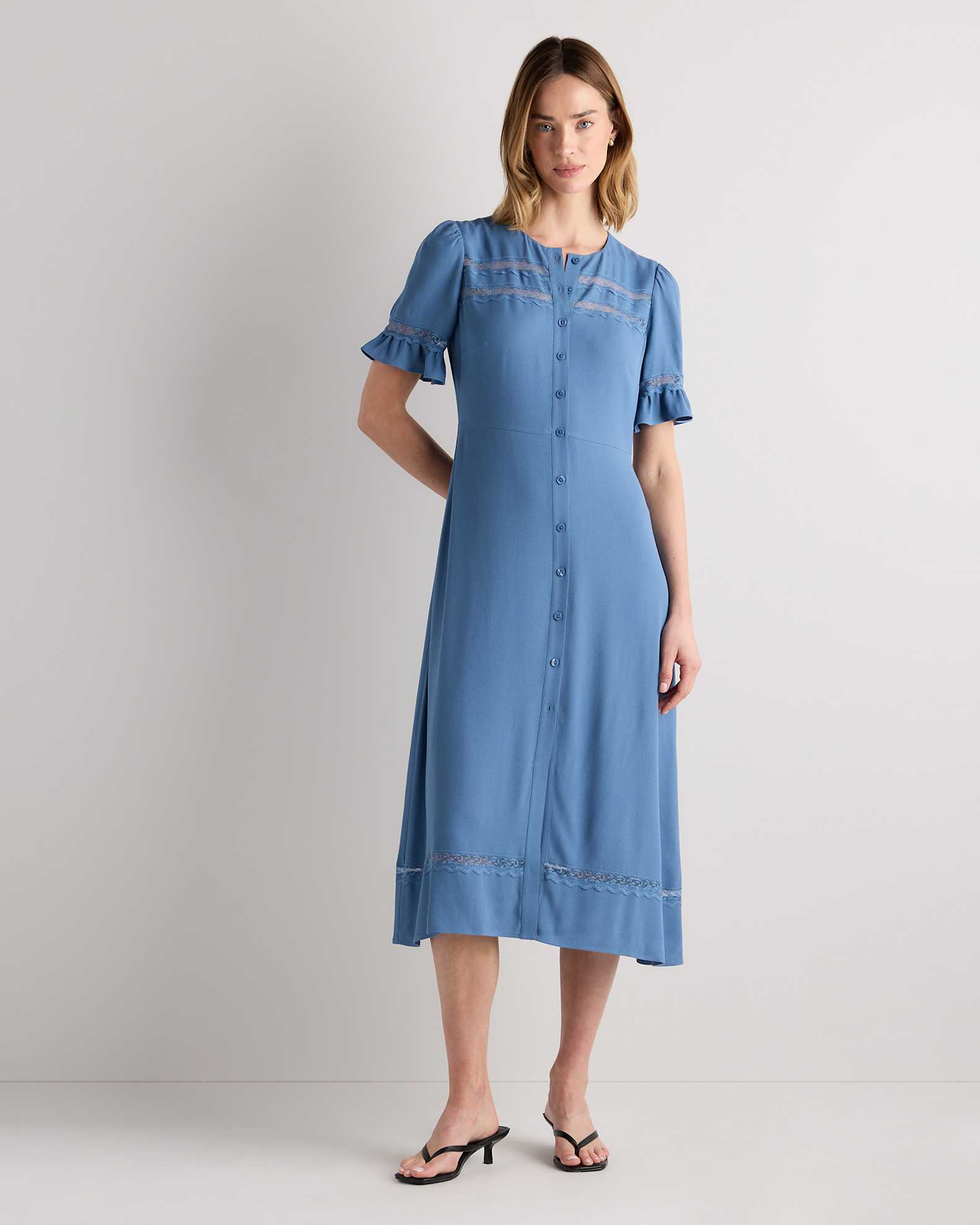 Lightweight Crepe Lace Inset Midi Dress Lightweight Crepe Lace Inset Midi Dress