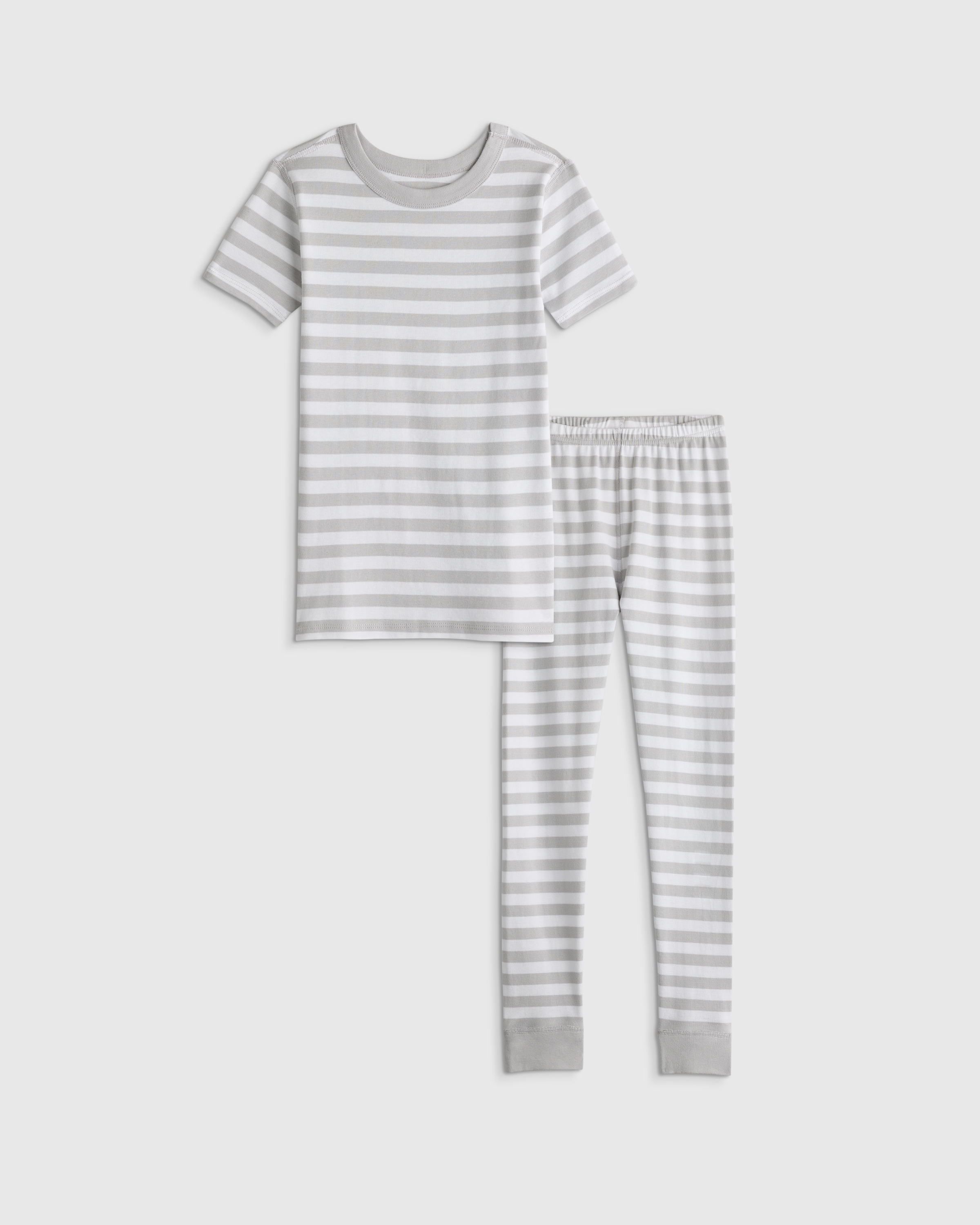 Grey Stripe 100% Organic Cotton Short Sleeve and Pant Pajama Set 