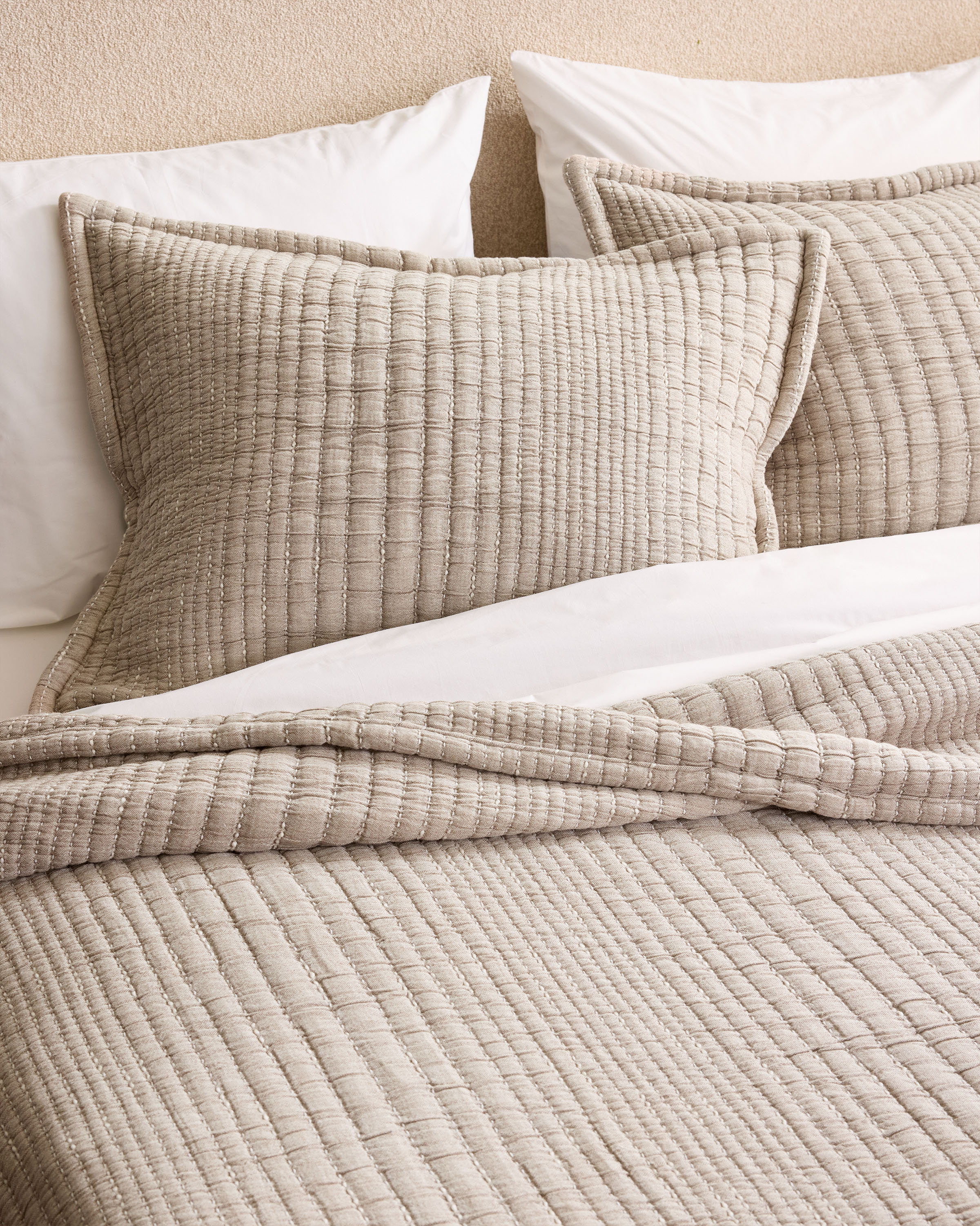 Taupe Organic Cotton Channel Stitch Sham Set