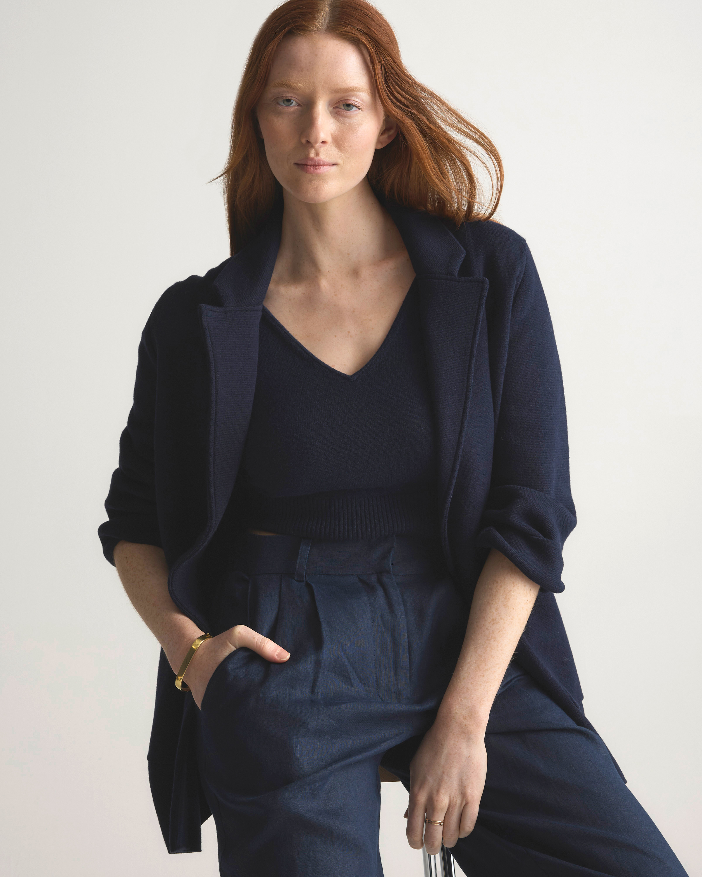 100% Organic Cotton Knit Blazer in Navy