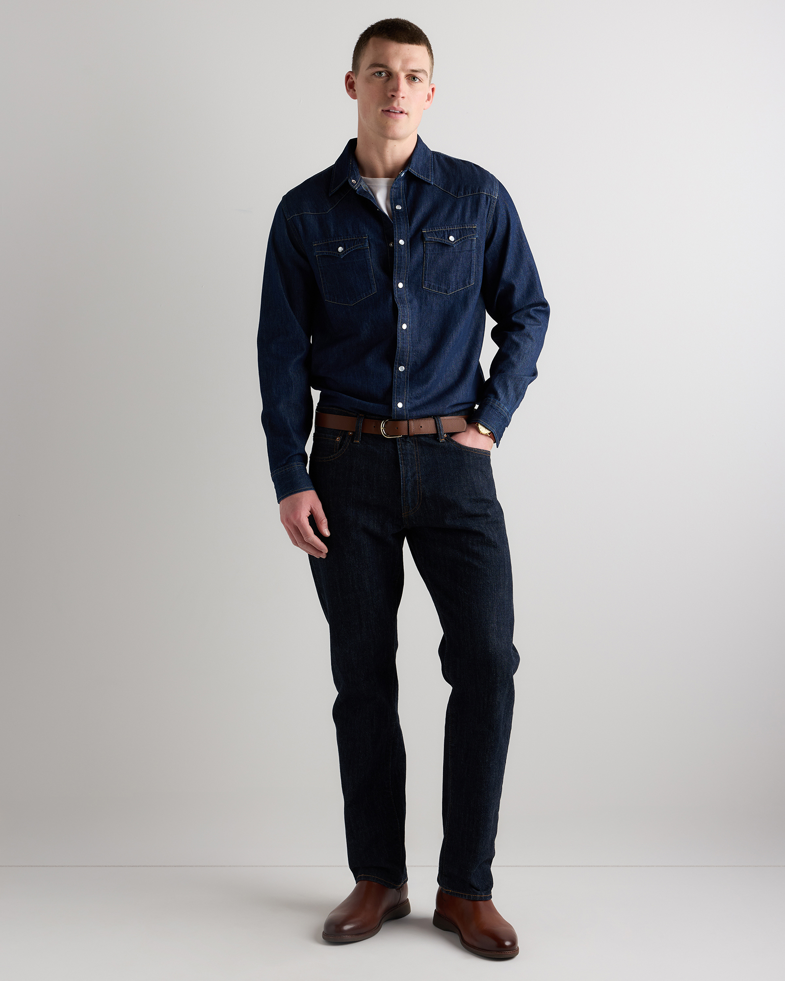 Men's Pearl Snap Denim Western Shirt