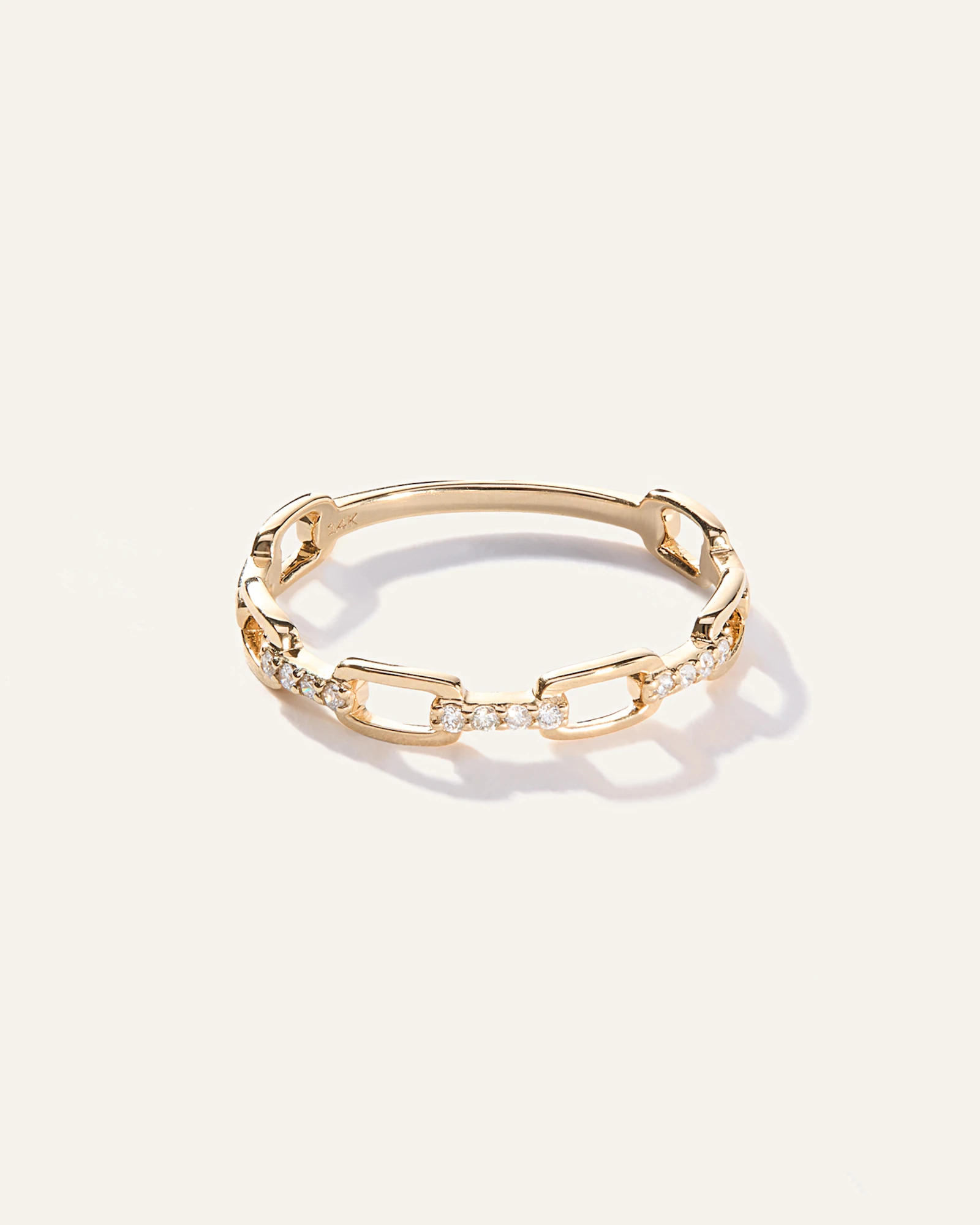 14K Gold Diamond Paperclip Link Ring