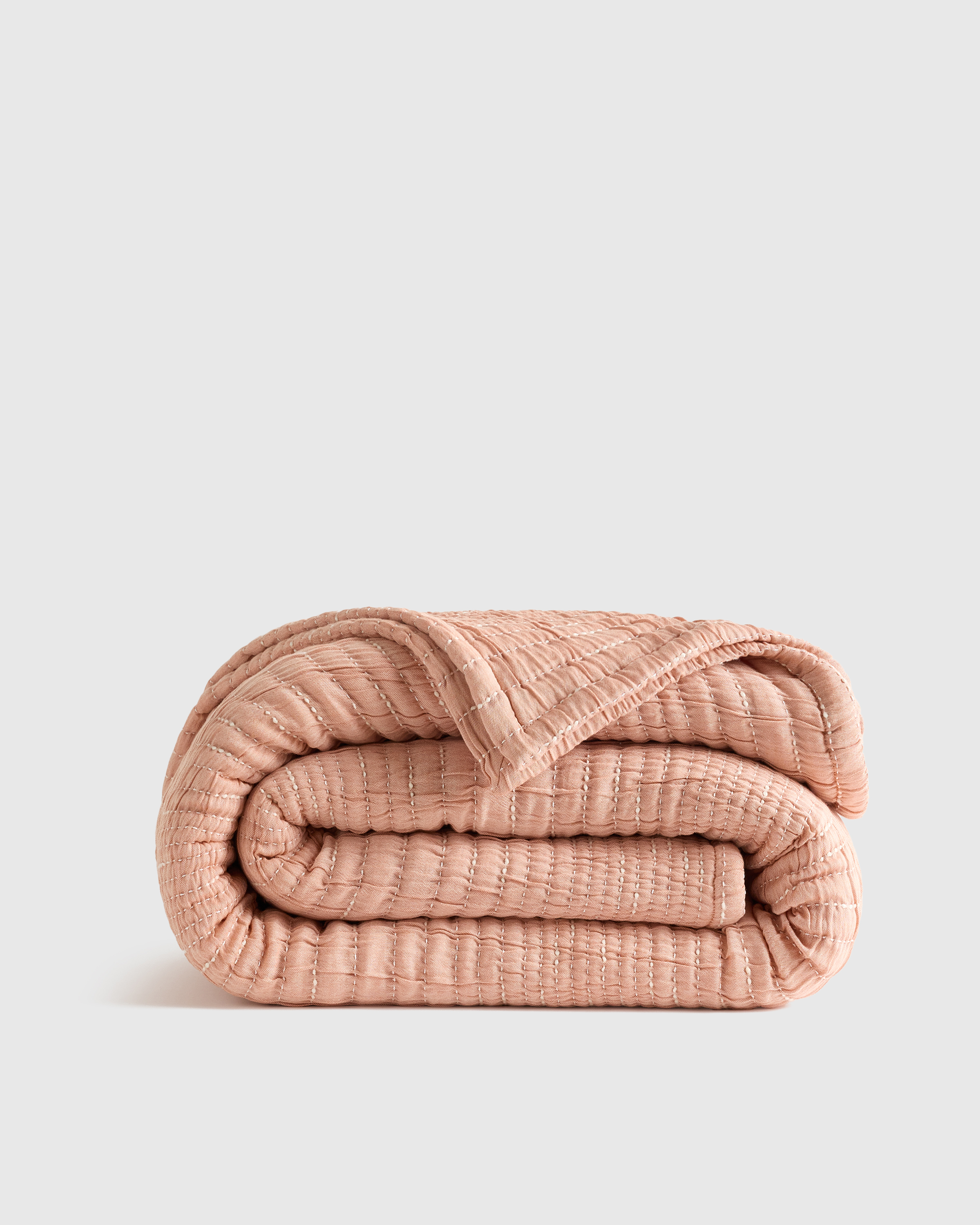 Coral Pink Organic Cotton Channel Stitch Coverlet