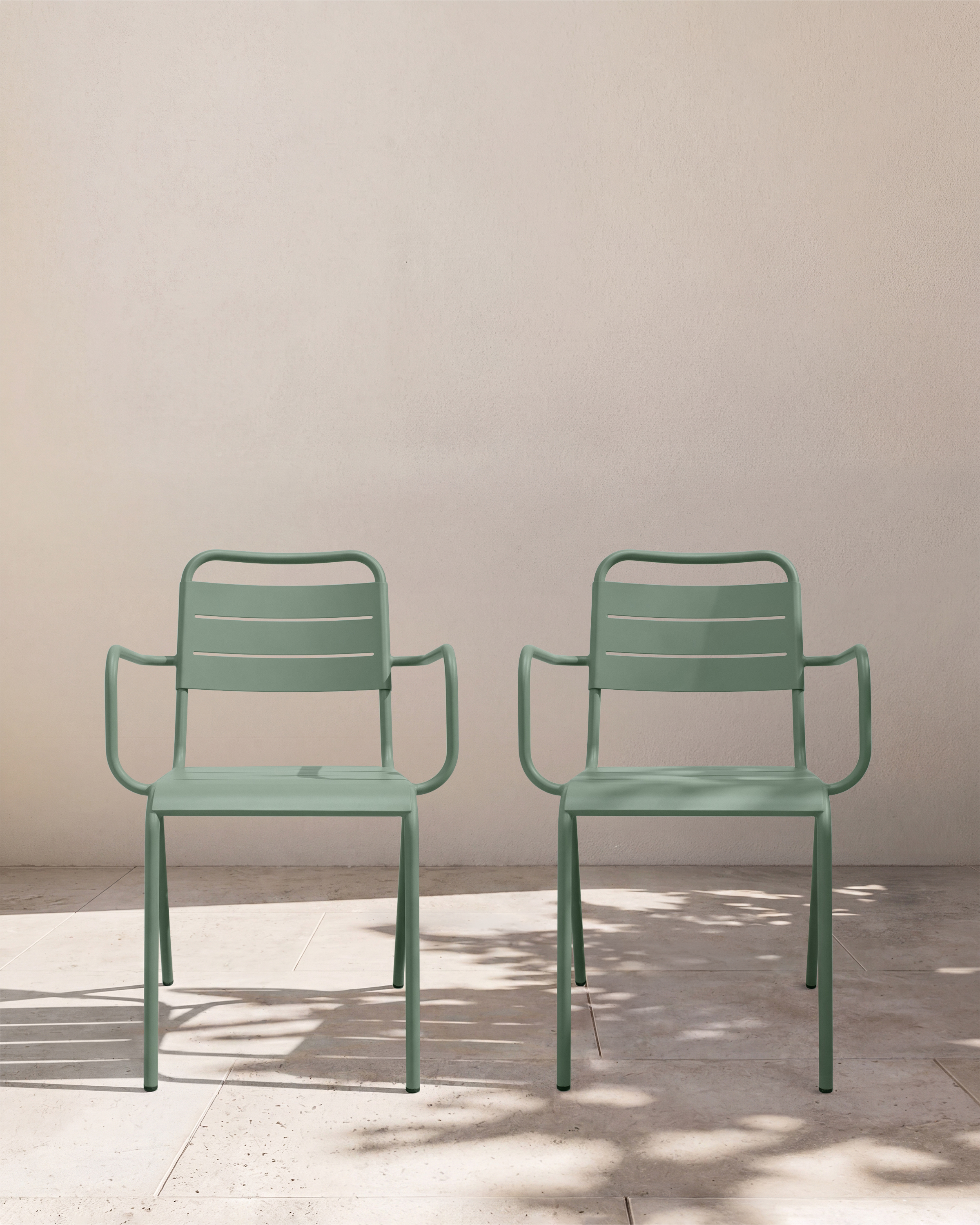 Sage Green Powder-Coated Aluminum Outdoor Stacking Armchair (Set of 2)