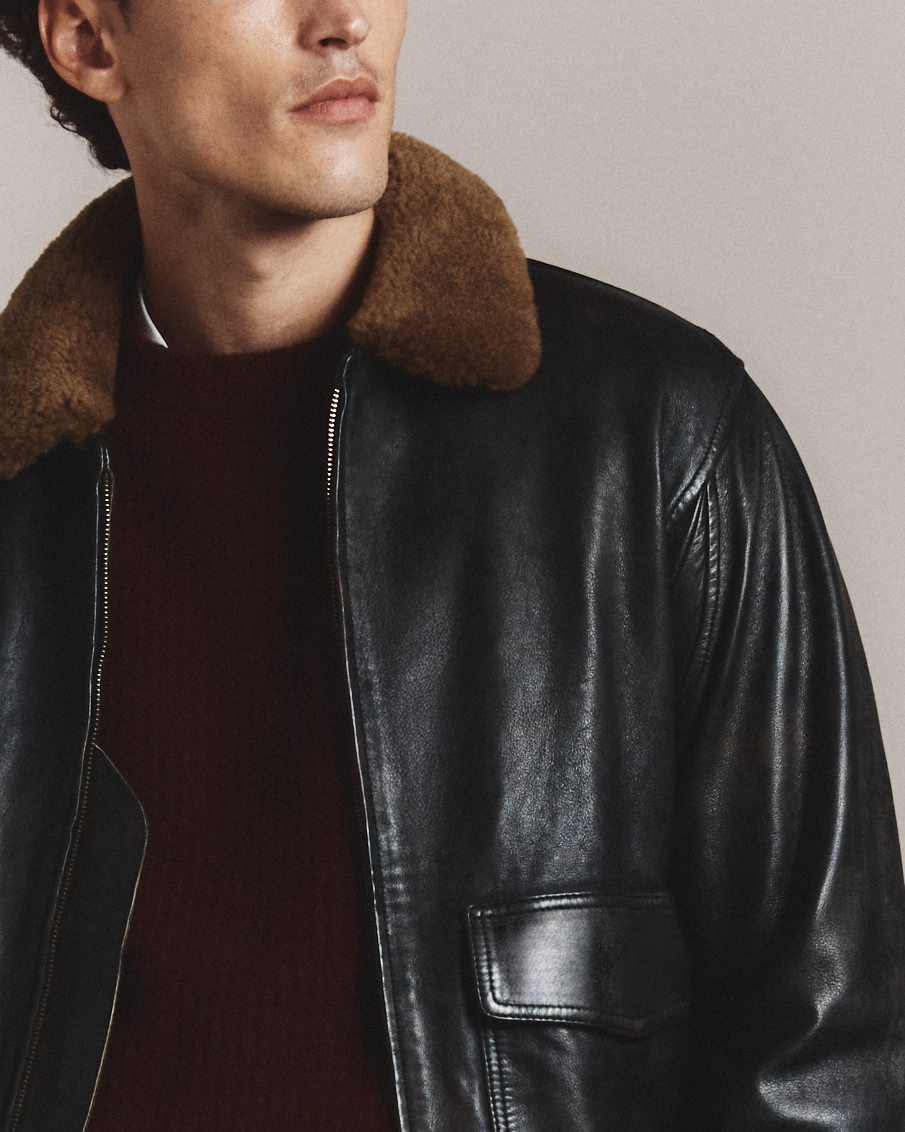 Shearling Collar Leather Flight Jacket