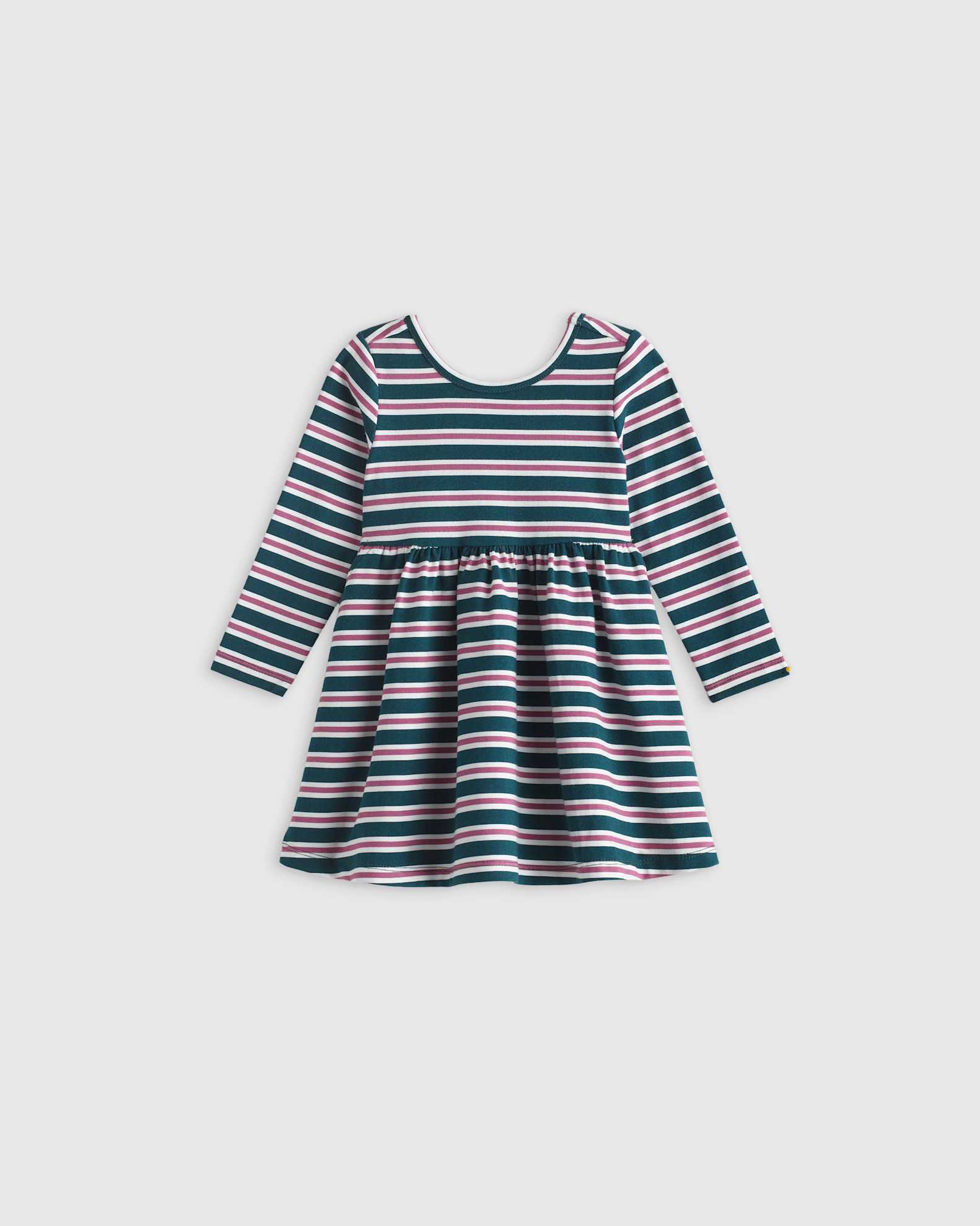 Organic Cotton Long Sleeve Skater Dress - Baby Girl in Stripe Organic Cotton Long Sleeve Skater Dress - Baby Girl in Stripe